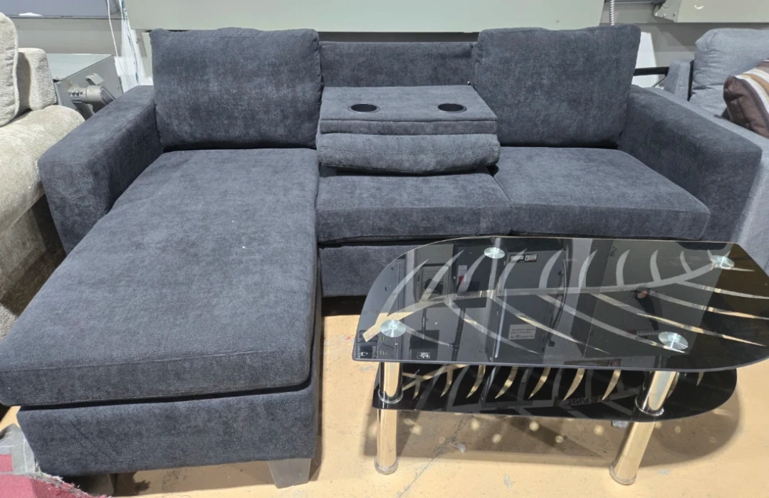 Dark Grey Sectional Sofa with Cup Holders