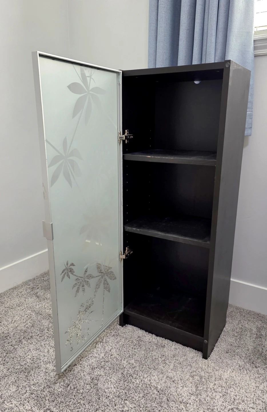 Black Storage Cabinet with Frosted Glass Door - photo 2
