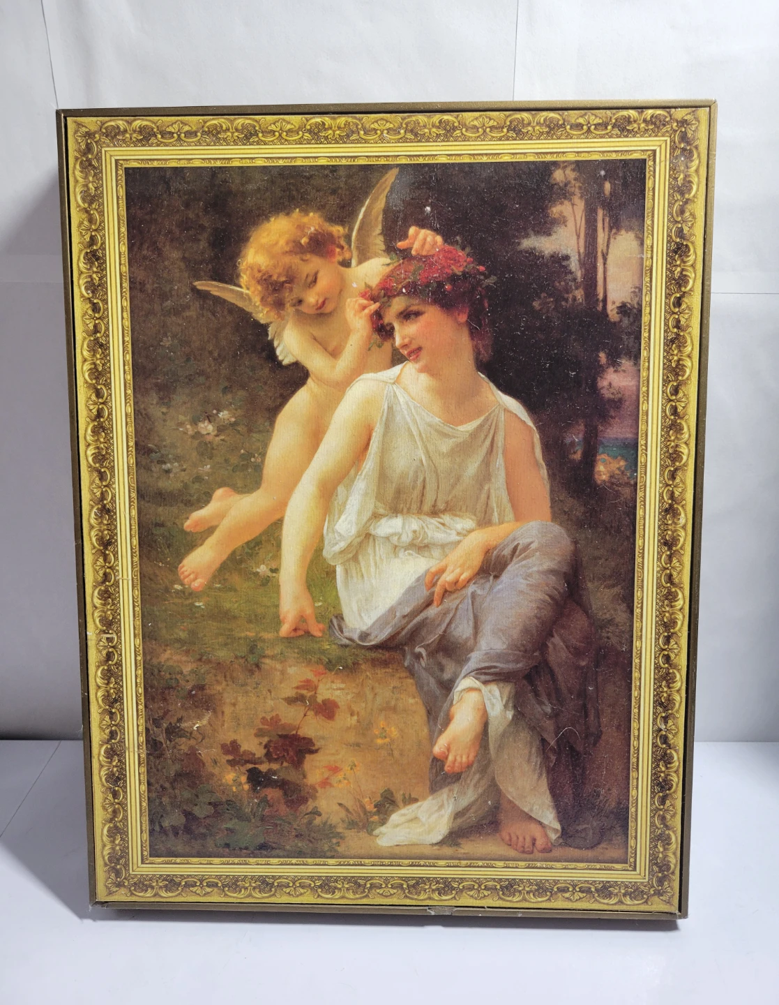 Vintage paiting with Cherub and Woman