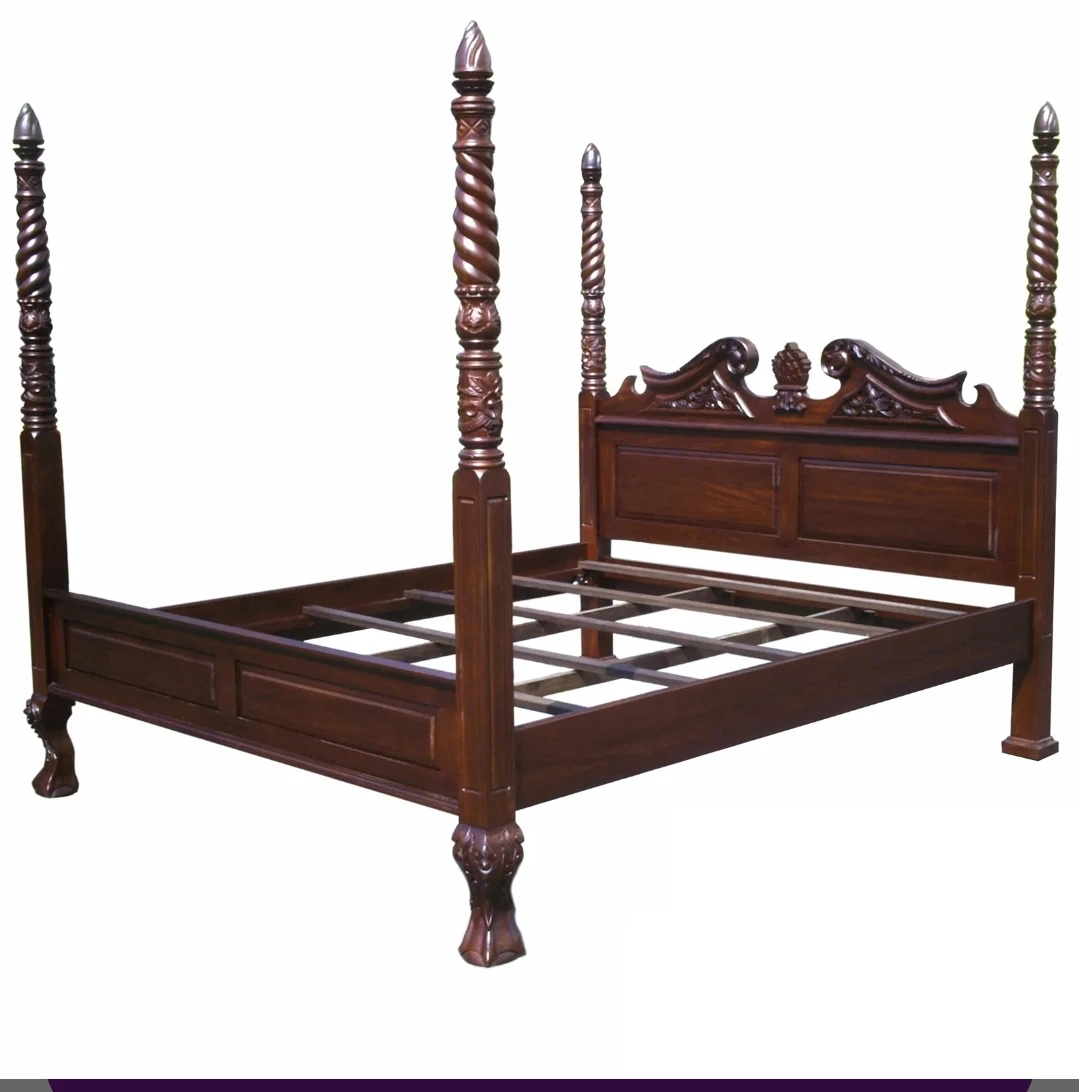 Dark Wood Four-Poster Canopy Bed Frame