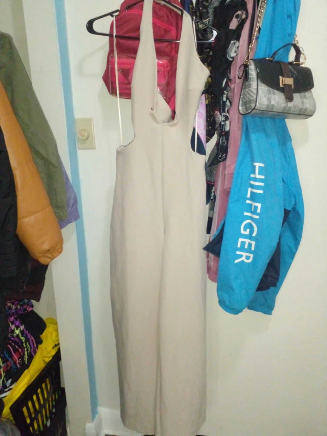 Beige Halter Neck Wide Leg Jumpsuit