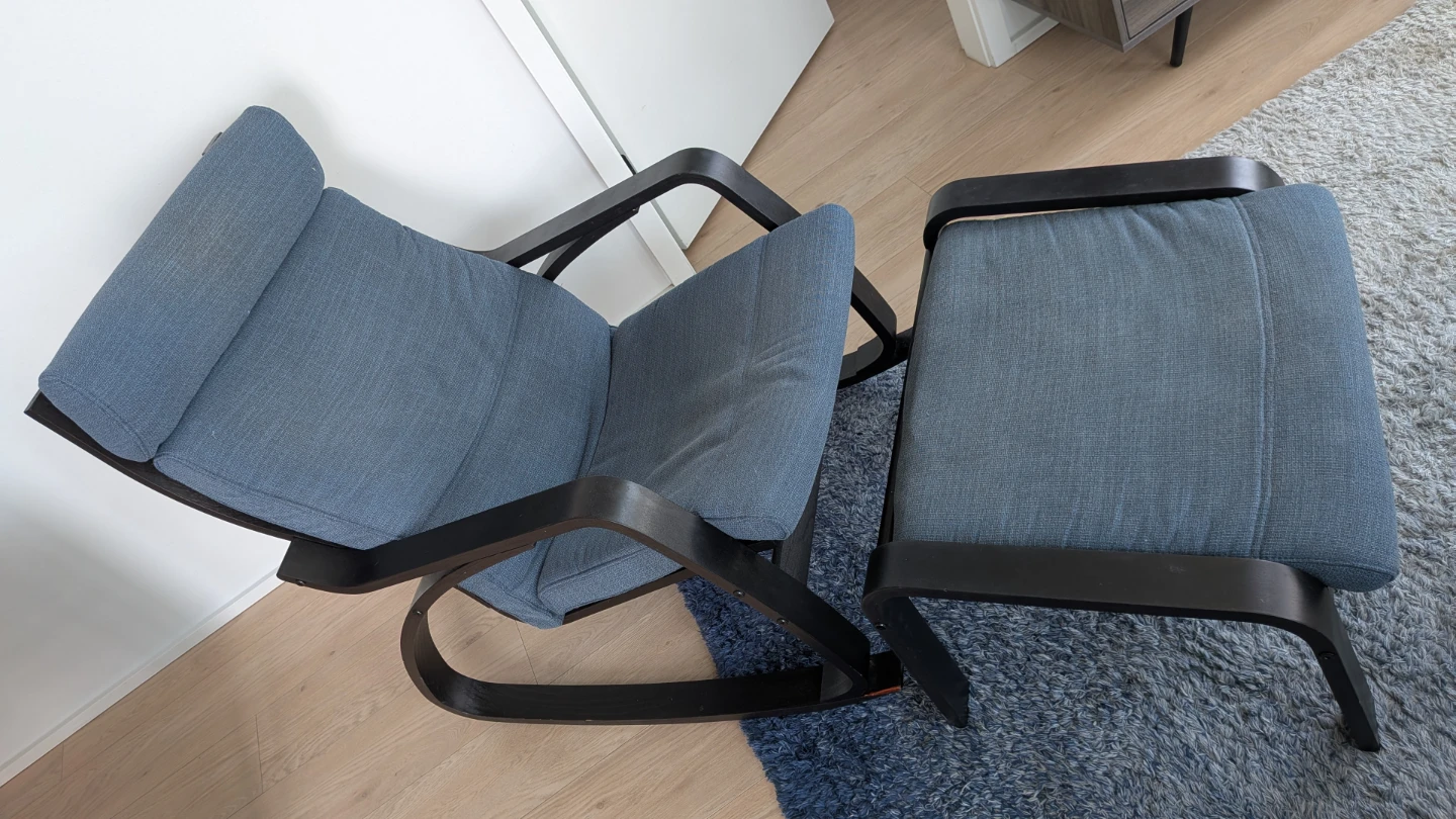 POÄNGA IKEA Armchair and footstool, dark blue, - photo 2