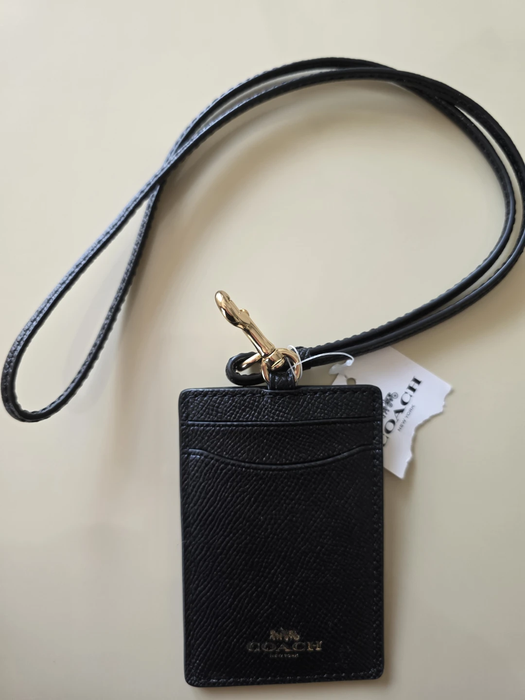 Coach Black Leather ID Card Holder Lanyard - photo 2