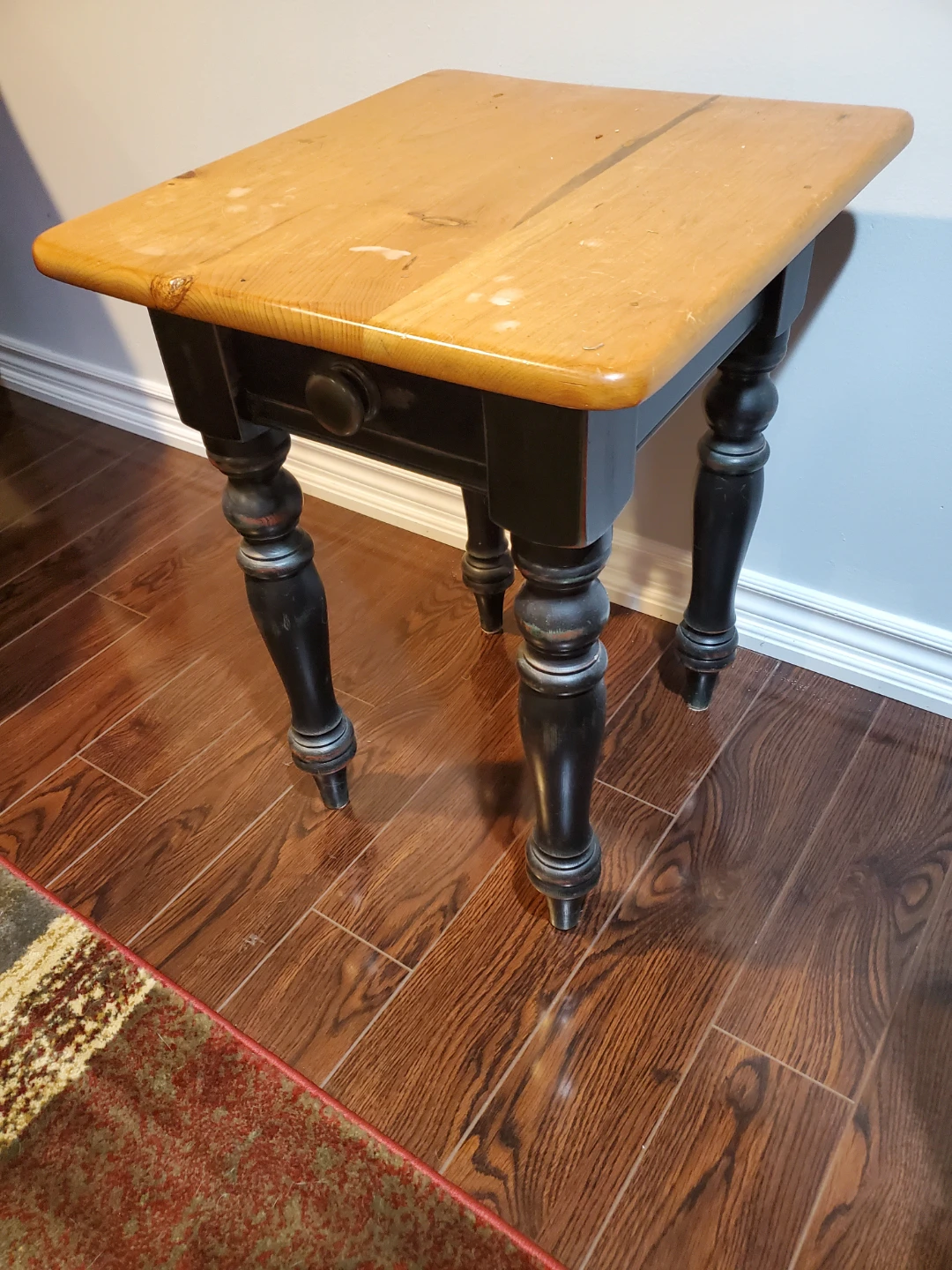 Vintage rustic Wooden Side Table with Drawer - photo 2