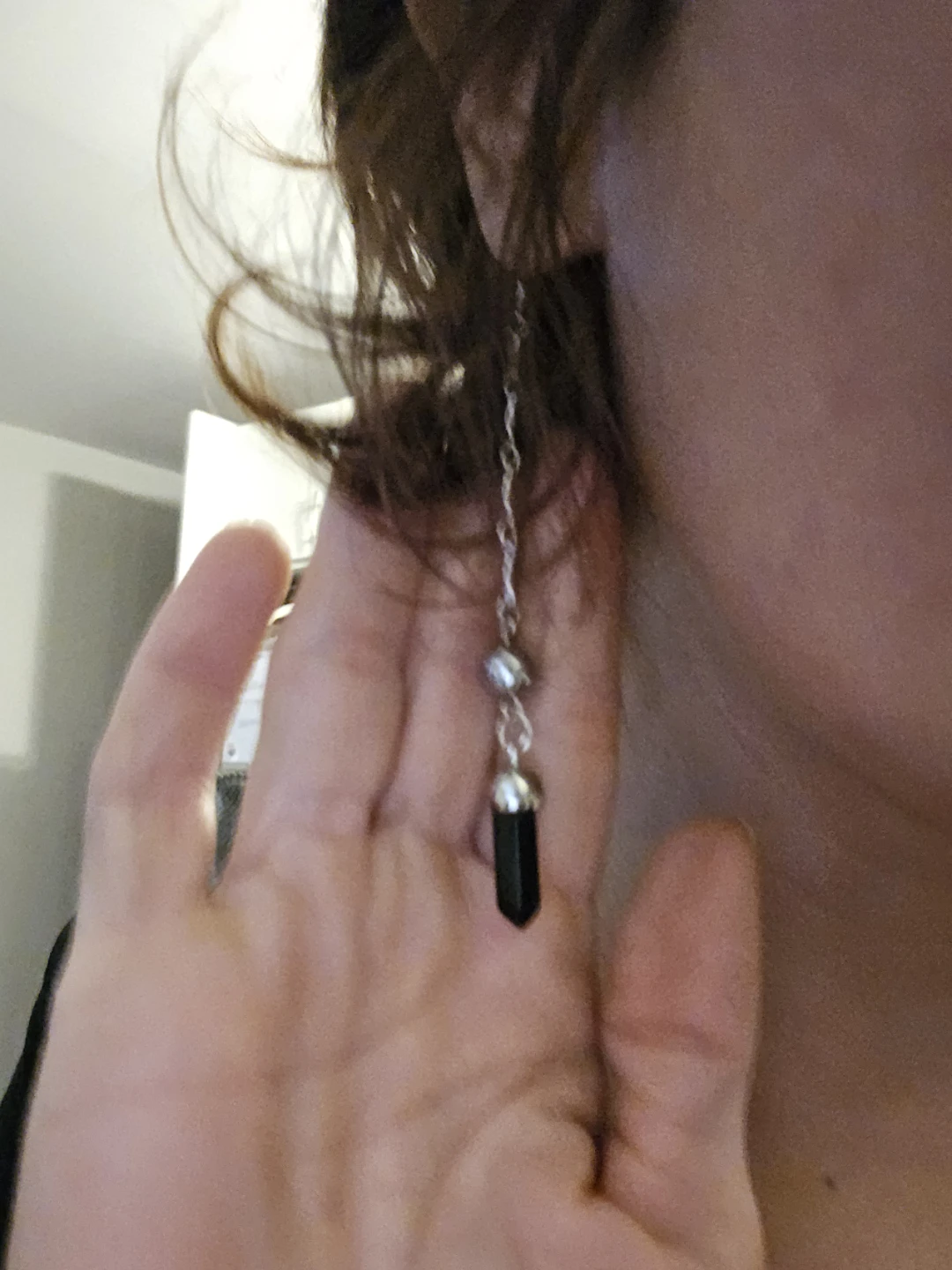 Silver Tone face chain with Black Crystal Drop - photo 4
