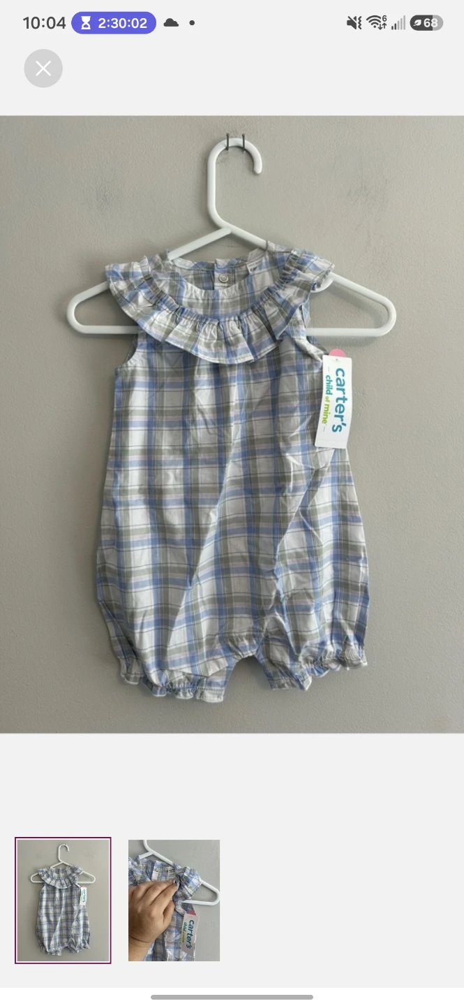 Carter's Child of Mine Plaid Romper 3-6m