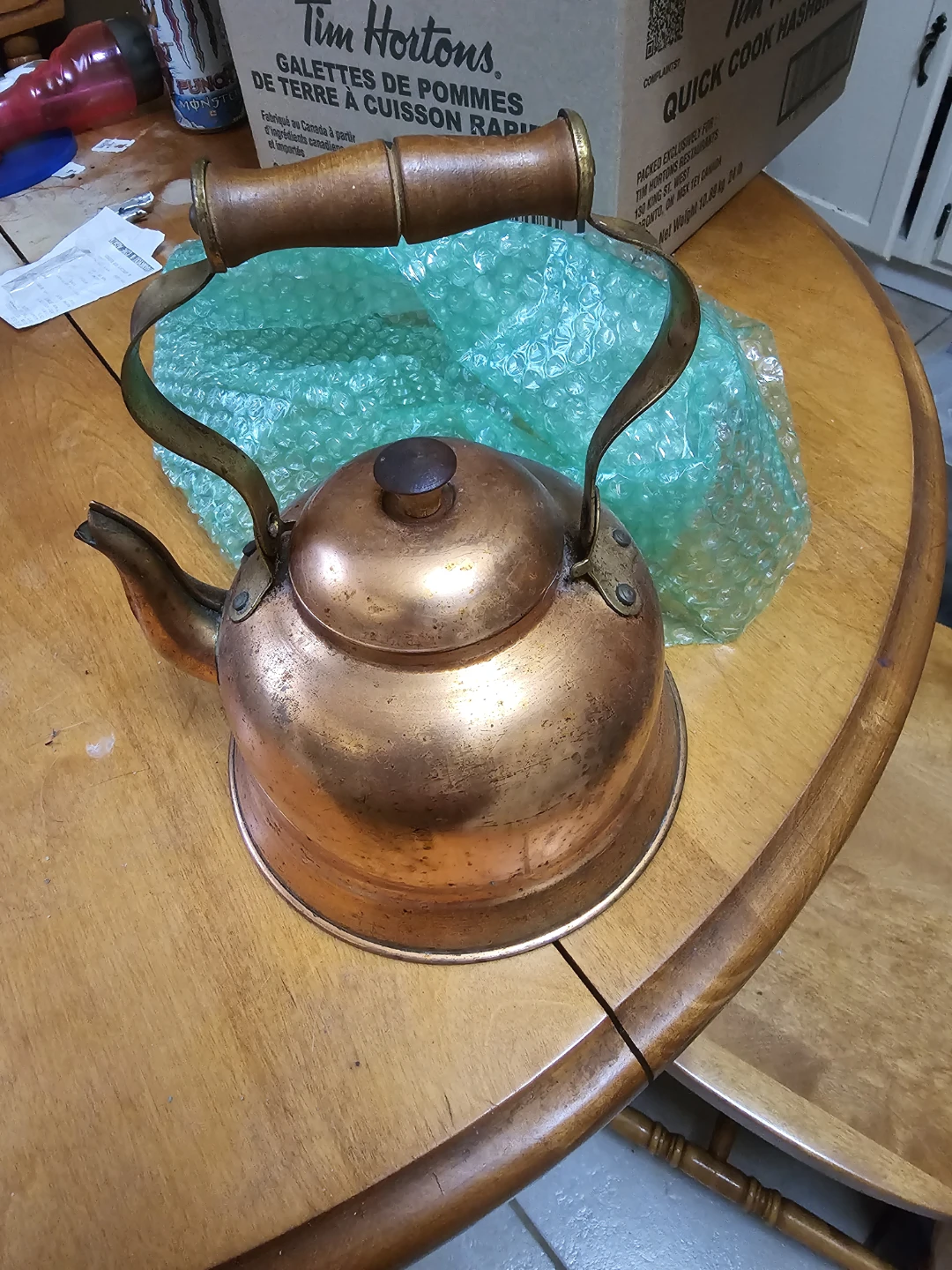 Vintage Copper Kettle with Wooden Handle