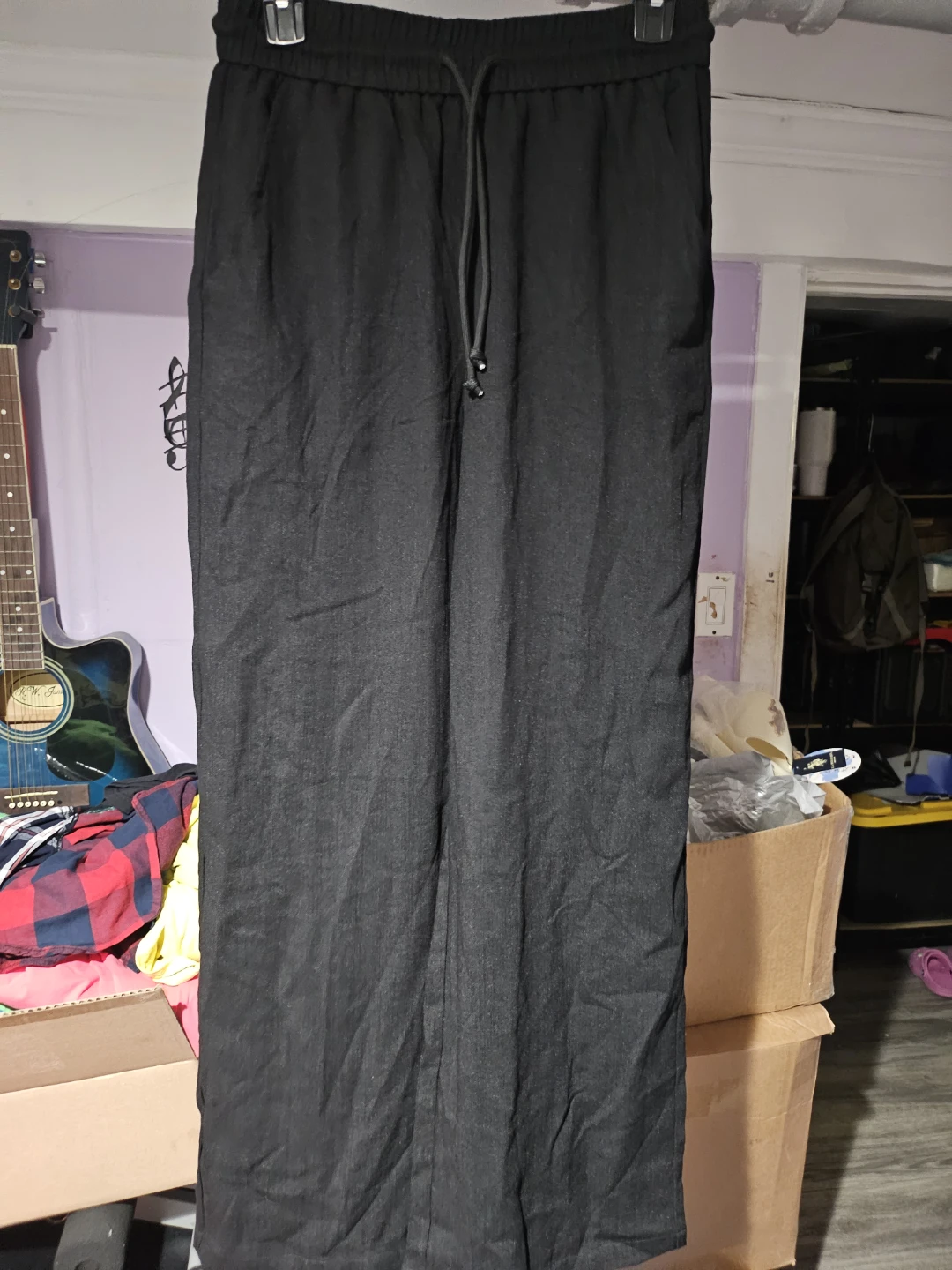 Black Linen Blend Wide Leg Pants
