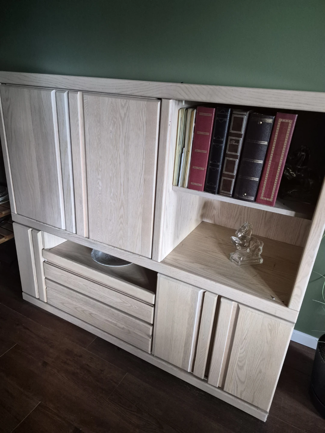 Light Wood Bookcase with Cabinets and Drawers