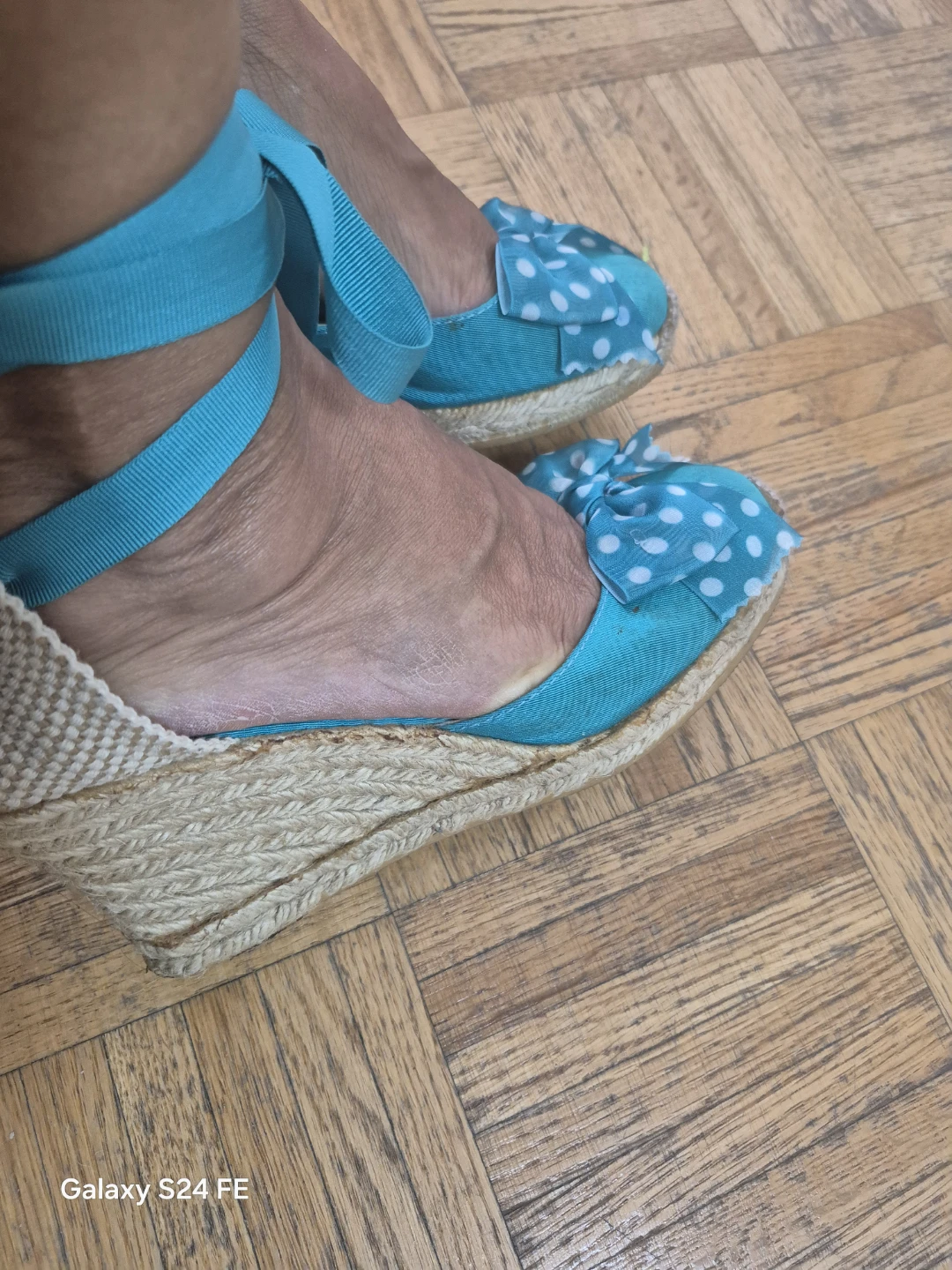 Turquoise Polka Dot Espadrille Wedges with Ankle Ties - photo 2