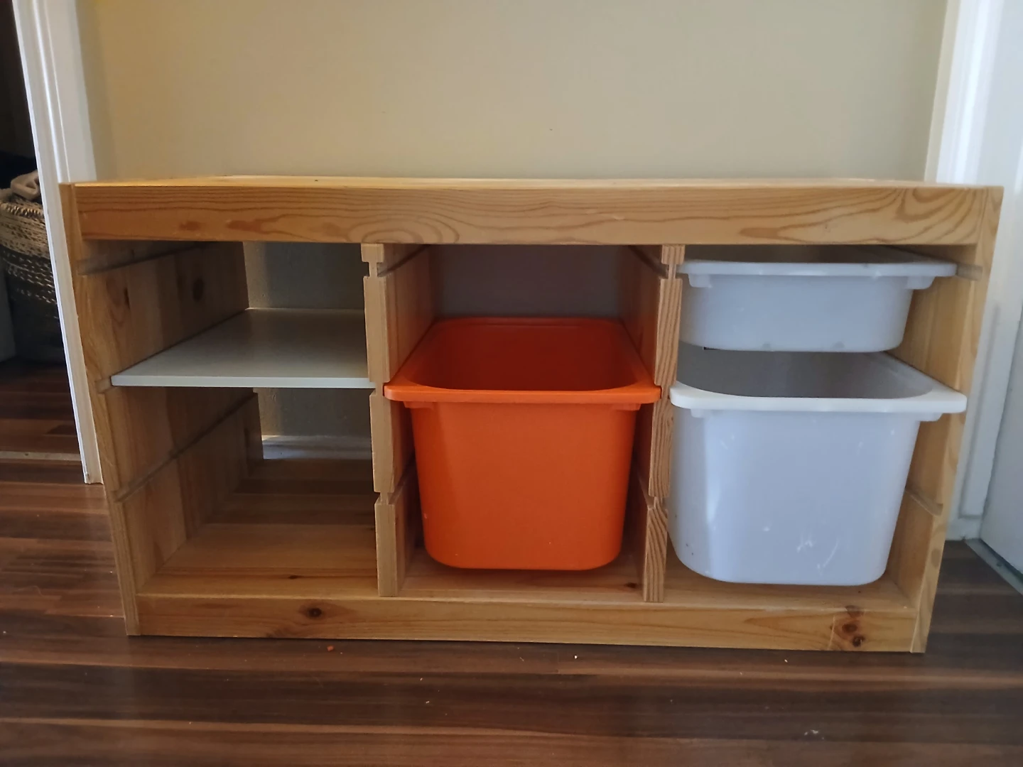 Ikea Wooden Storage Shelf with Bins