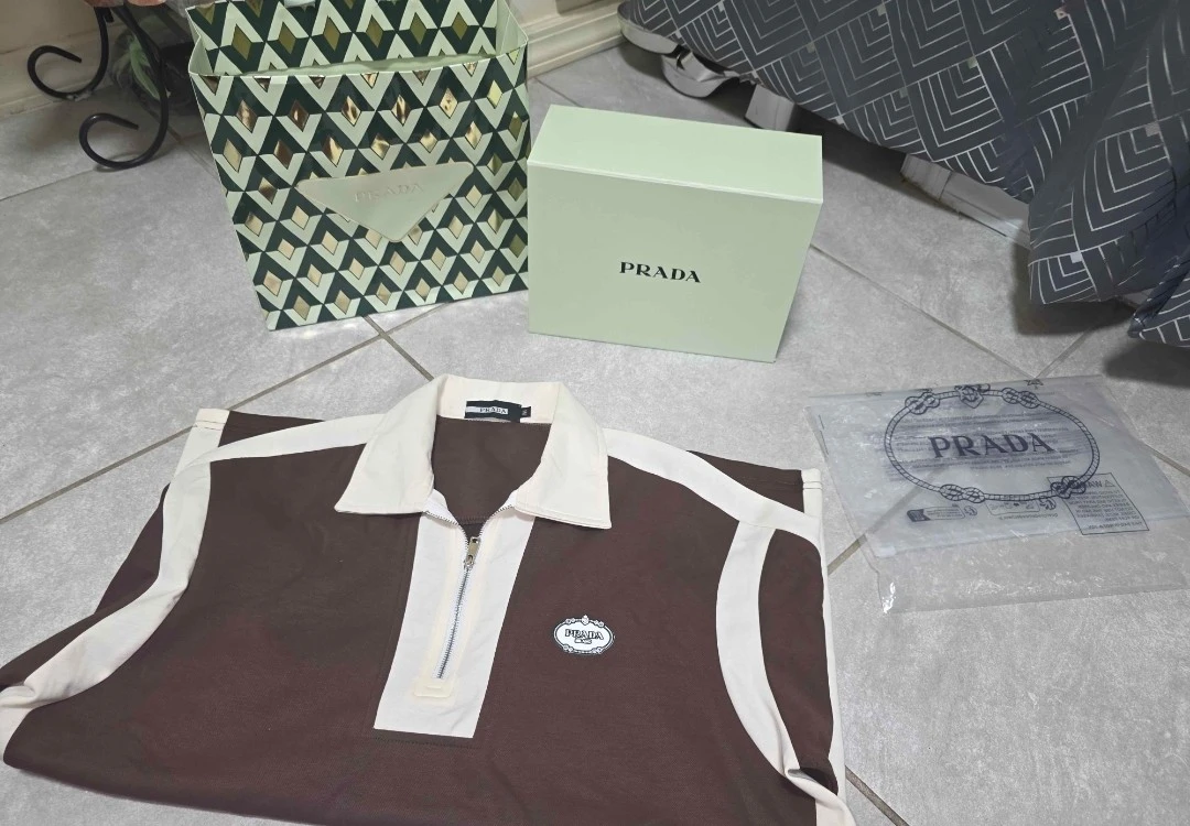 Branded Brown & Cream Zip Polo Shirt
