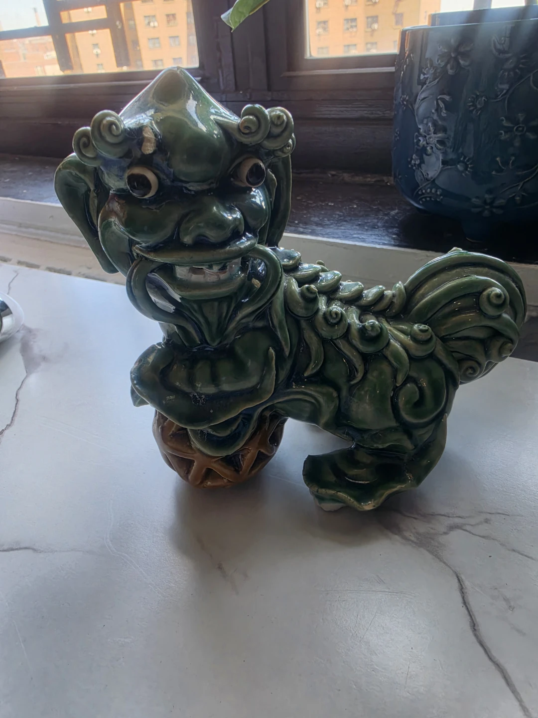 Green Ceramic Foo Dog Statue