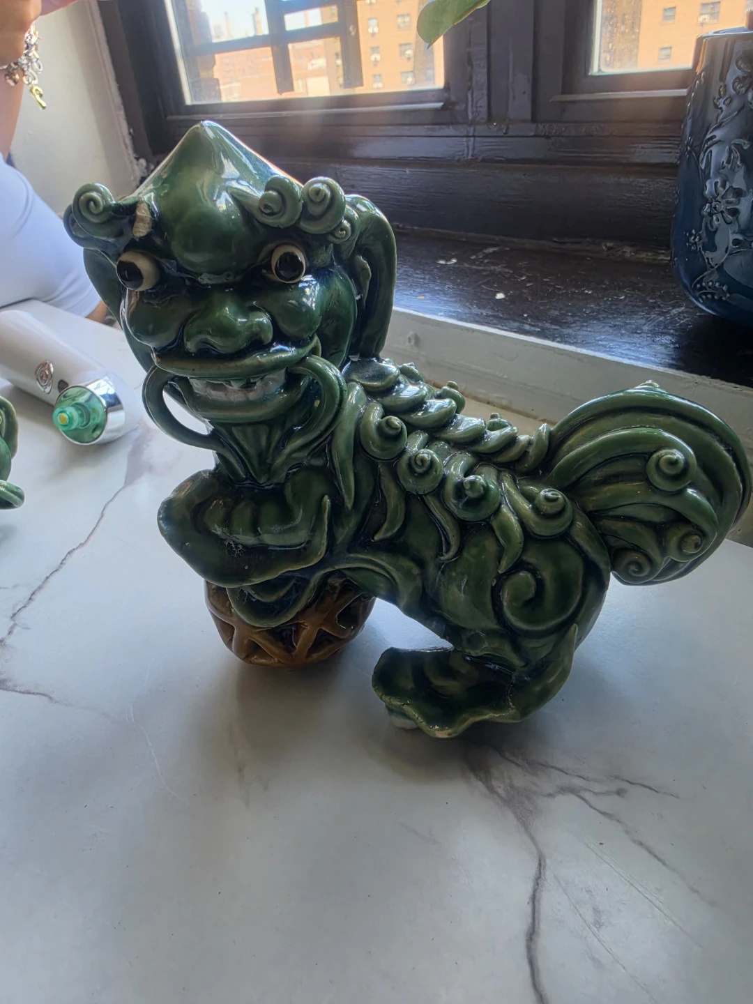 Green Ceramic Foo Dog Statue - photo 2