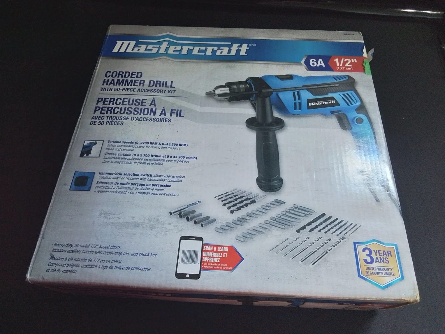 Mastercraft Corded Hammer Drill with 50-Piece Accessory Kit