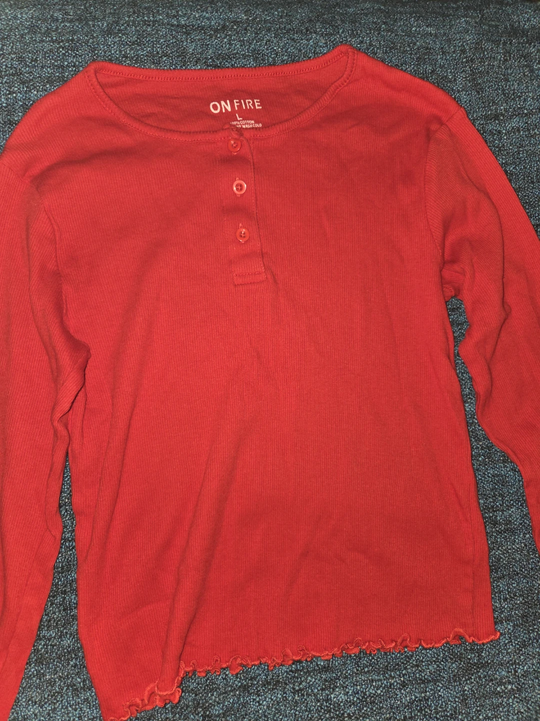 On Fire Red Long Sleeve Henley Shirt