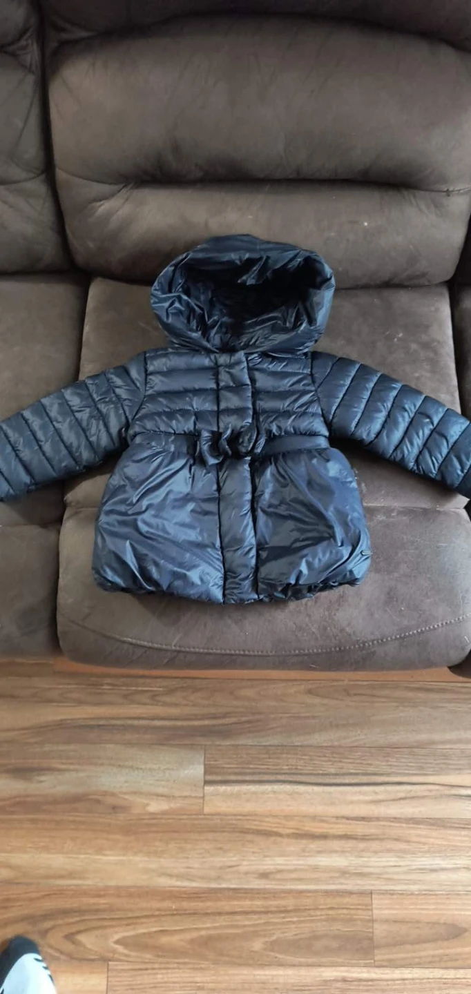 Navy Puffer Jacket with Bow Detail