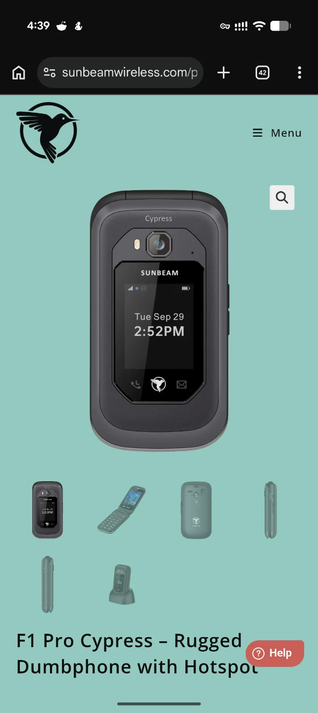Sunbeam F1 Pro Cypress Rugged Dumbphone with Hotspot