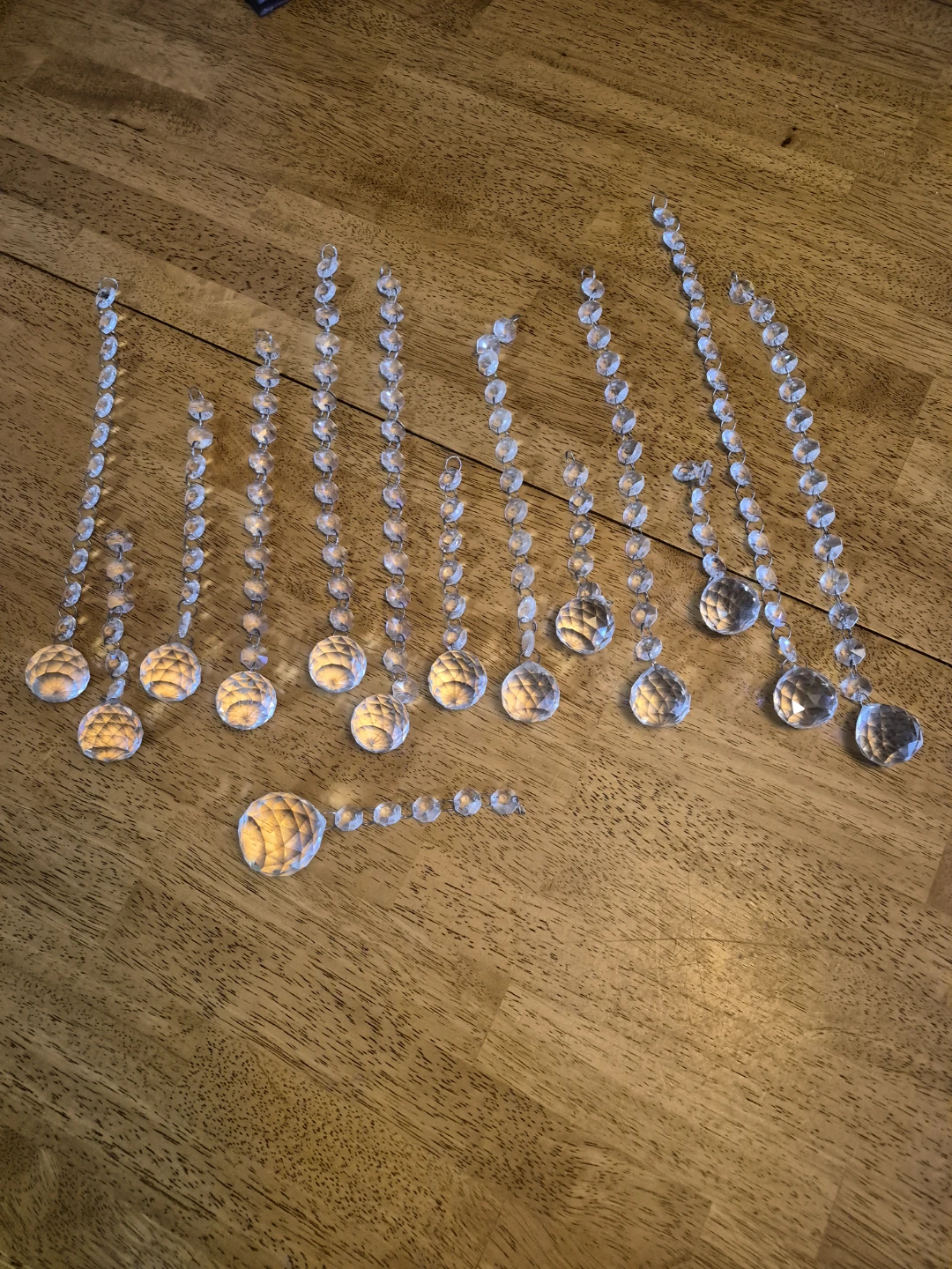 Misc. Lot of 13... 1 1/2" and 1 .. 2"  Crystal Glass Pendants..