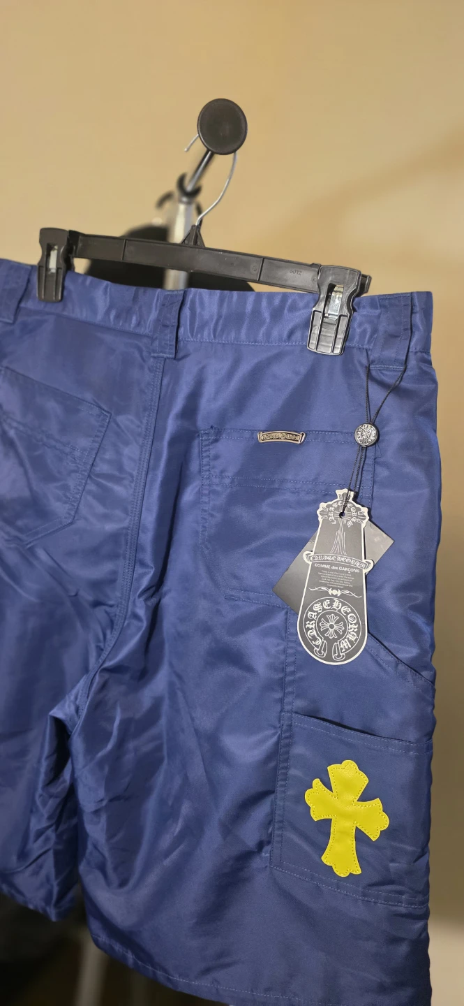 Chrome Hearts Blue Nylon Shorts with Yellow Cross - photo 2