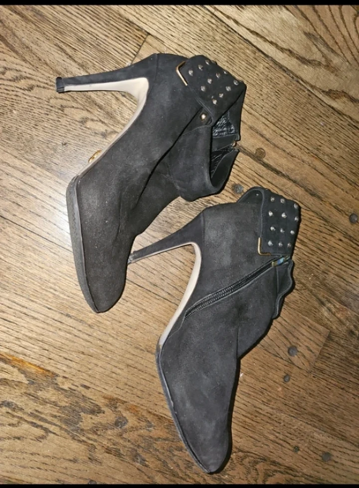 Black Fold-Over Ankle Boots with Studs - photo 2