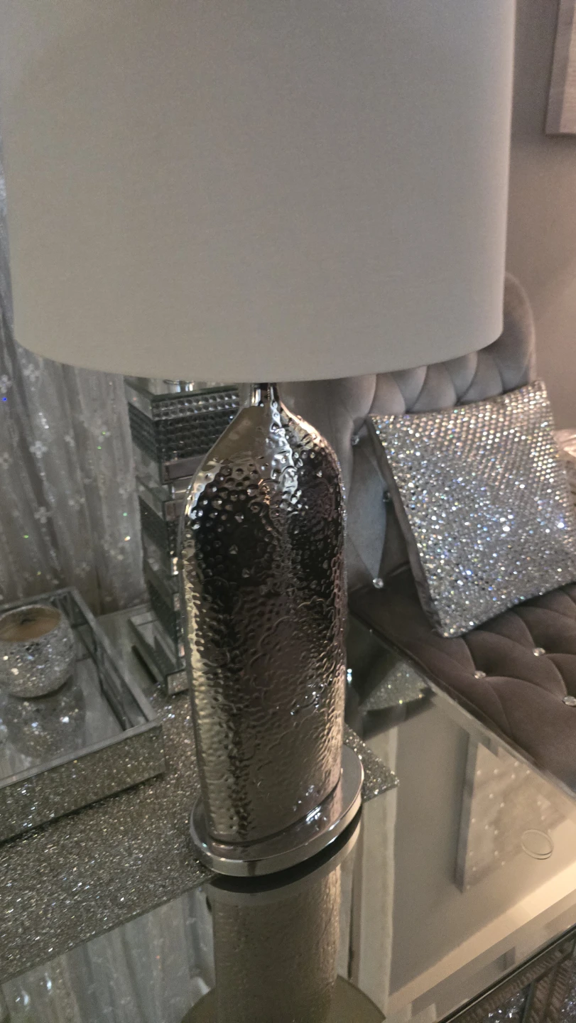 Silver Hammered Table Lamp with White Shade