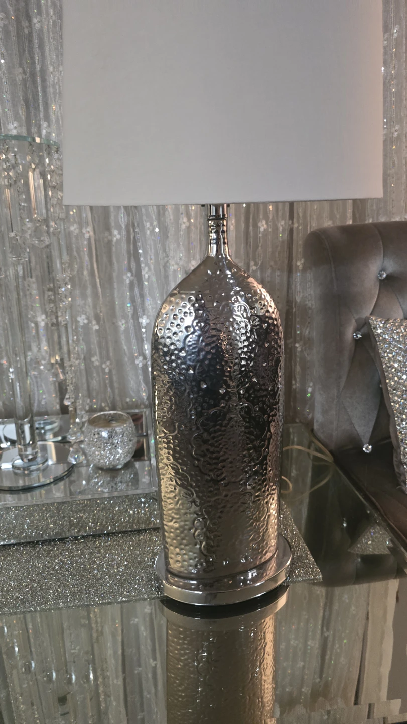 Silver Hammered Table Lamp with White Shade - photo 2