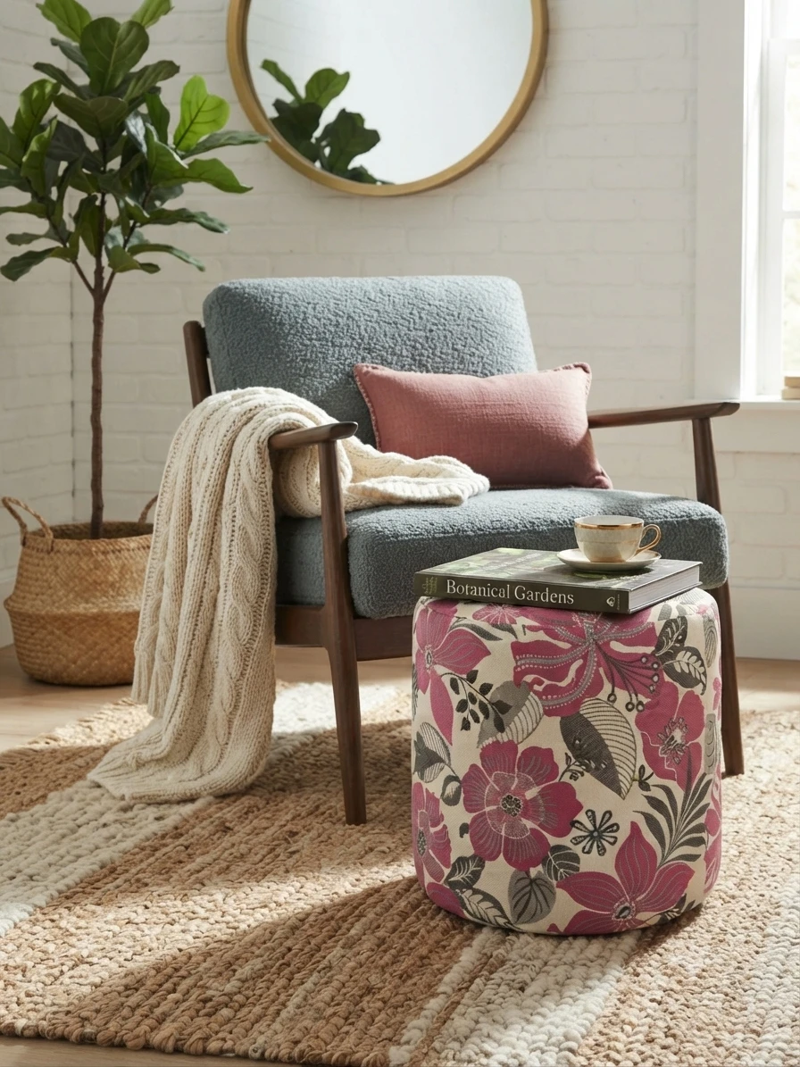 Set of 2 Floral Print Poufs - photo 2