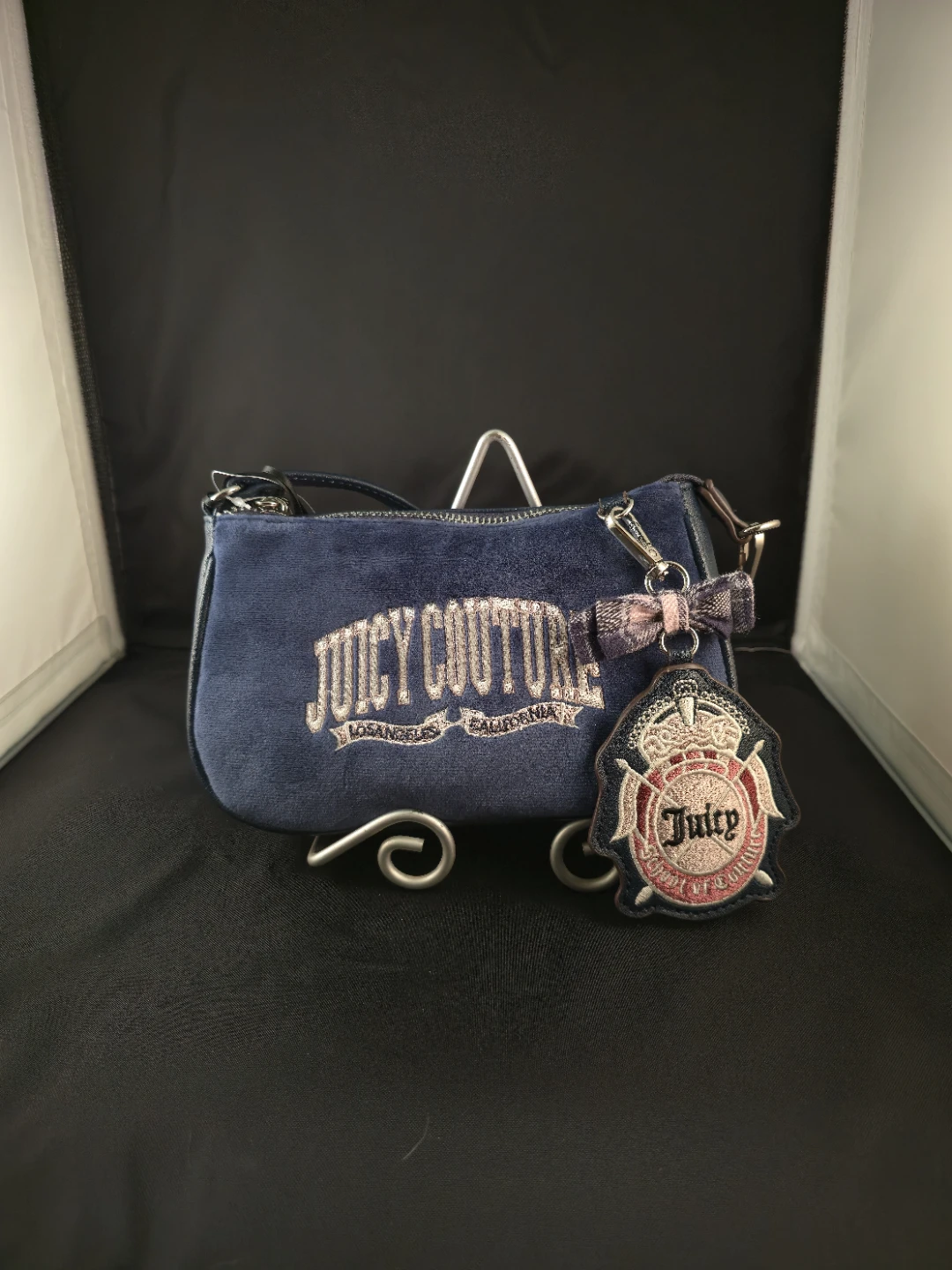 Juicy Couture Navy Blue Velvet Shoulder Bag with Charm - photo 2