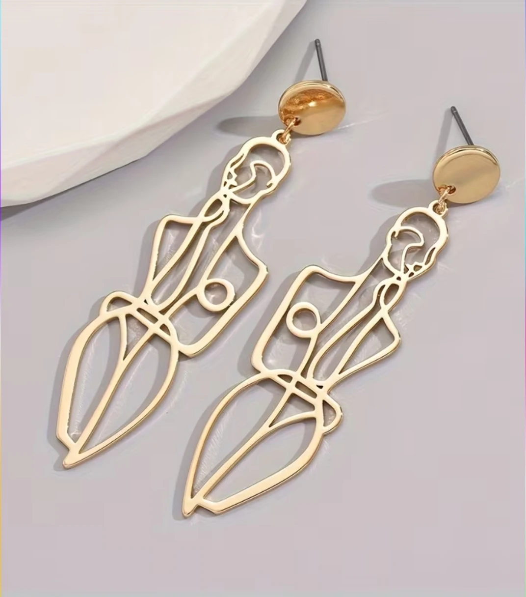 Gold Abstract Figure Dangle Earrings