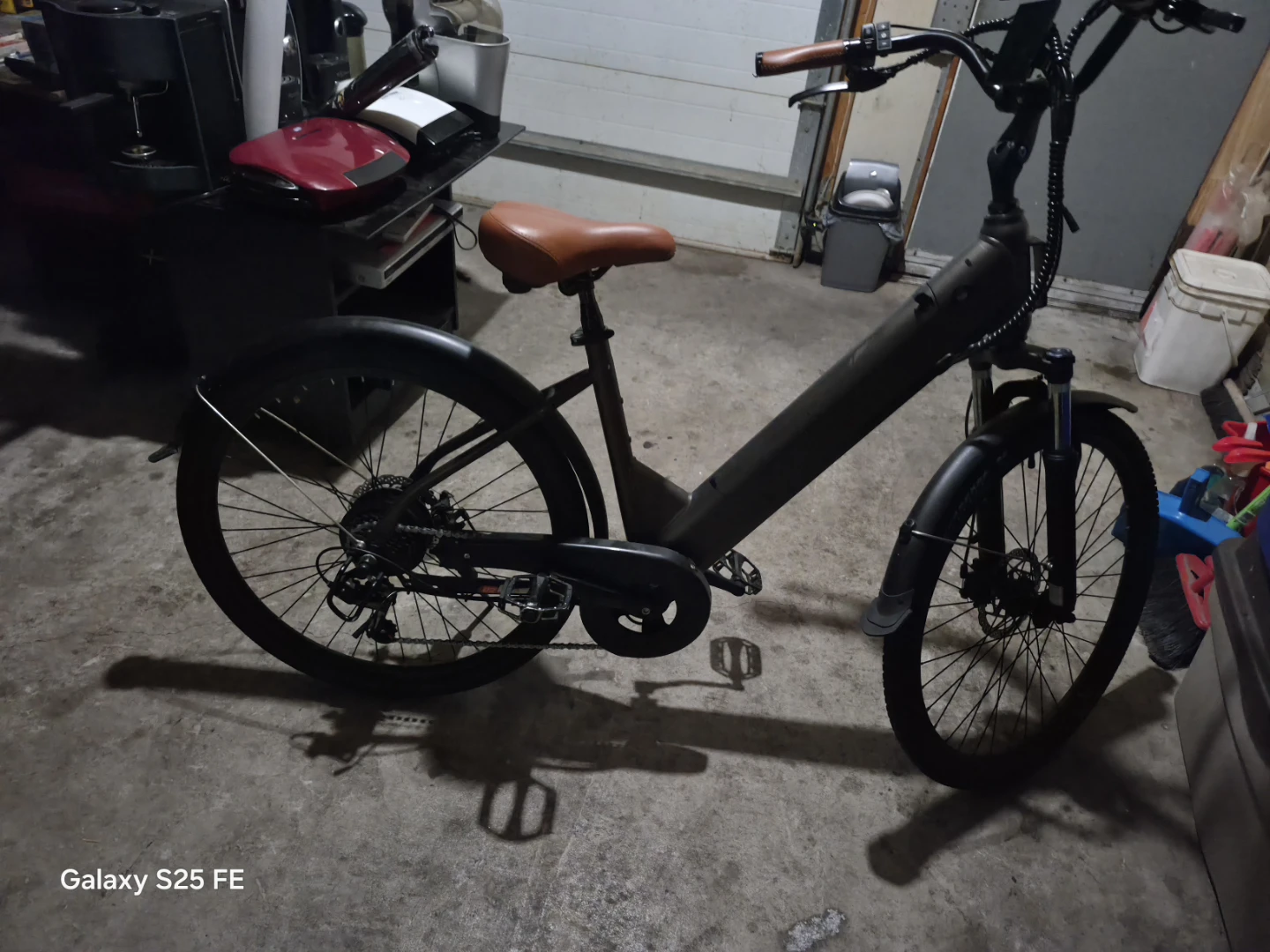 Grey Electric Bicycle with Brown Seat
