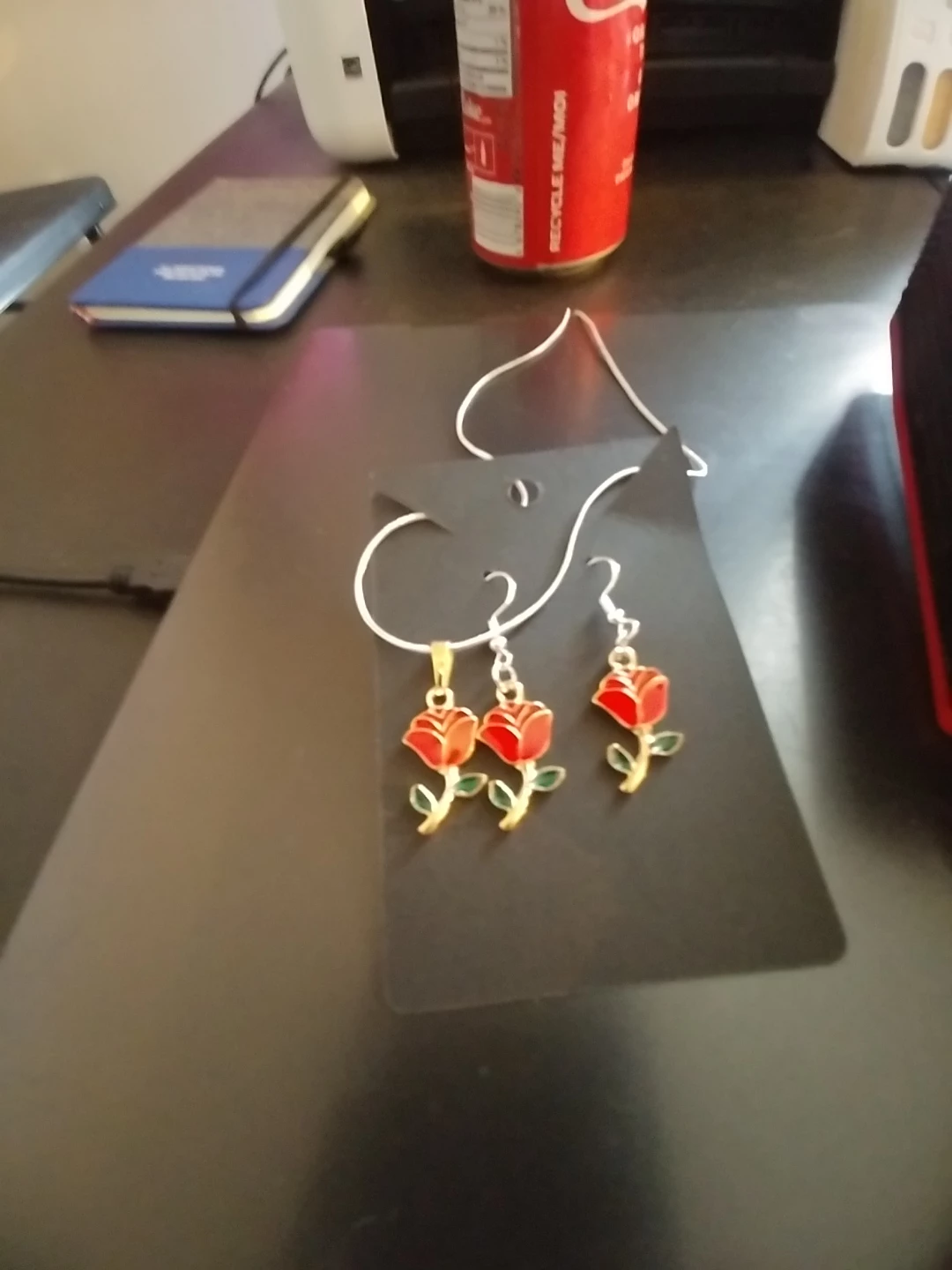 Red flower necklace and earring set