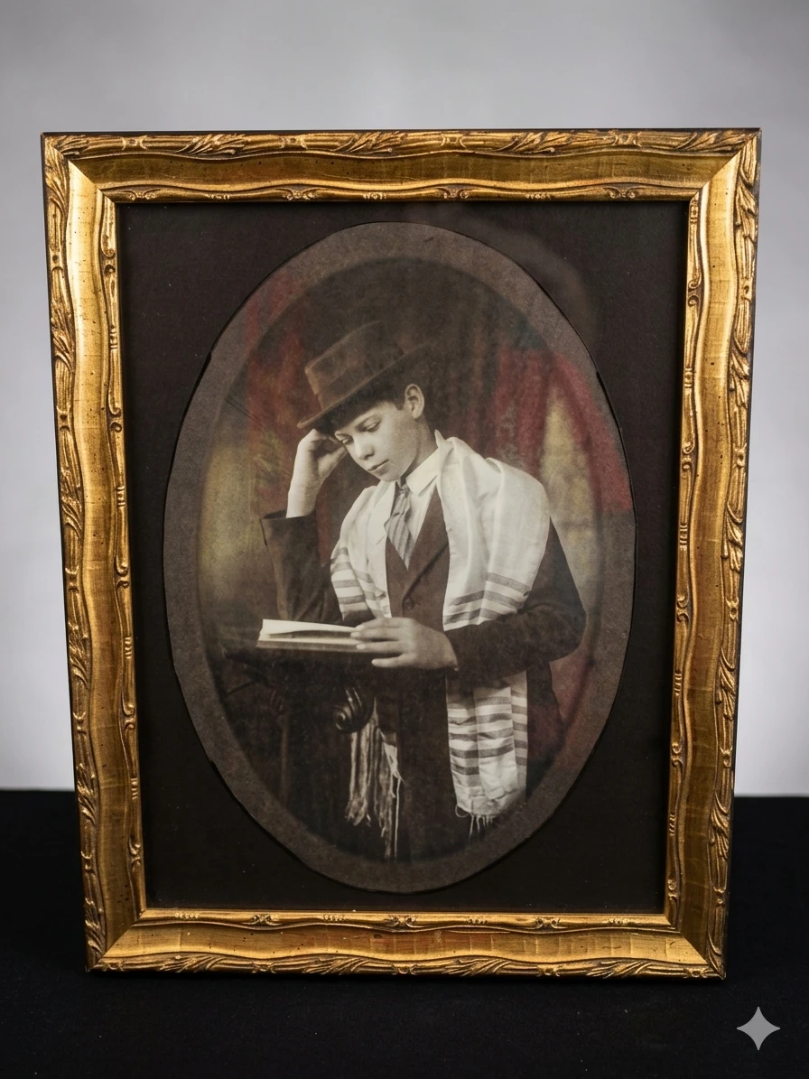 Antique Early 20th C. Jewish Bar Mitzvah Oval Portrait