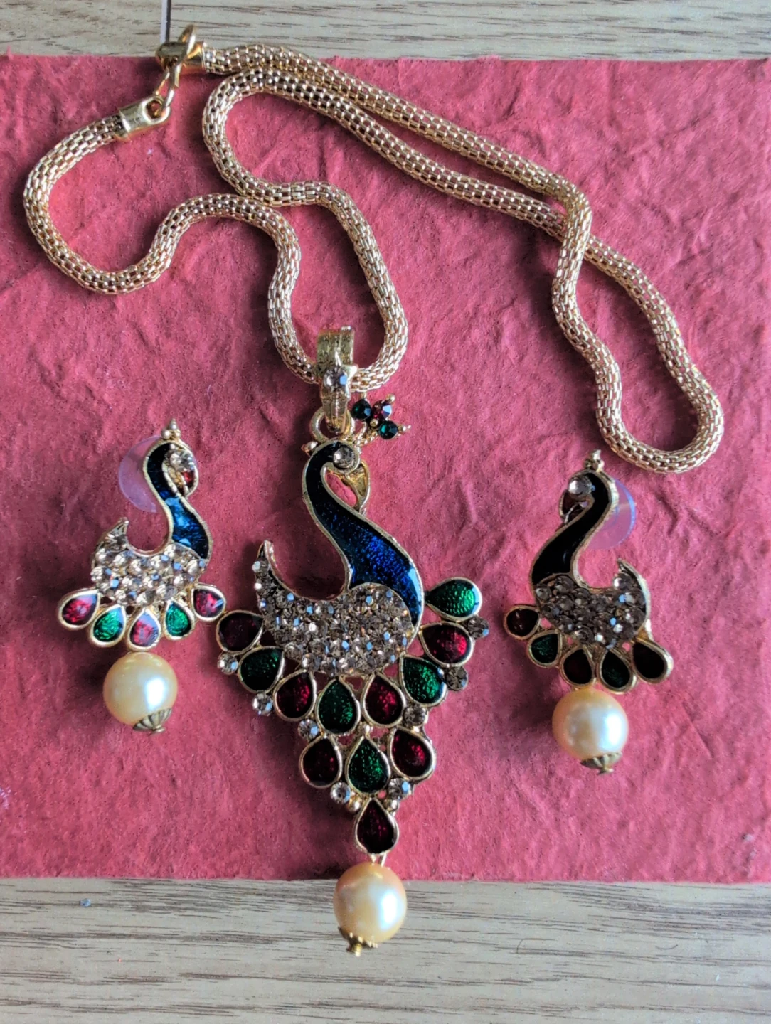 Peacock Necklace and Earrings Set