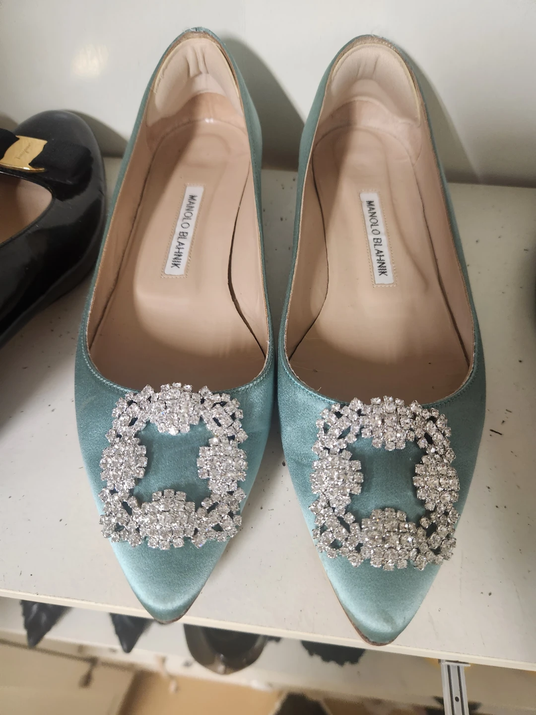 Manolo Blahnik Embellished Flats - Teal