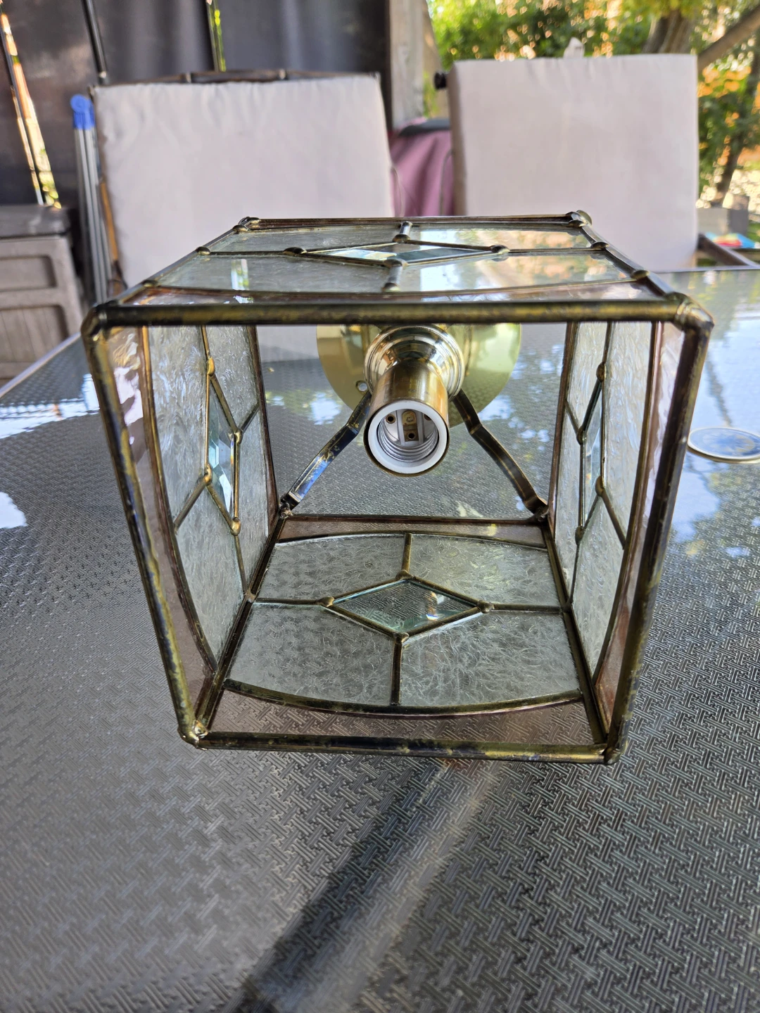 Stained Glass Lantern Style Ceiling Light Fixture - photo 3