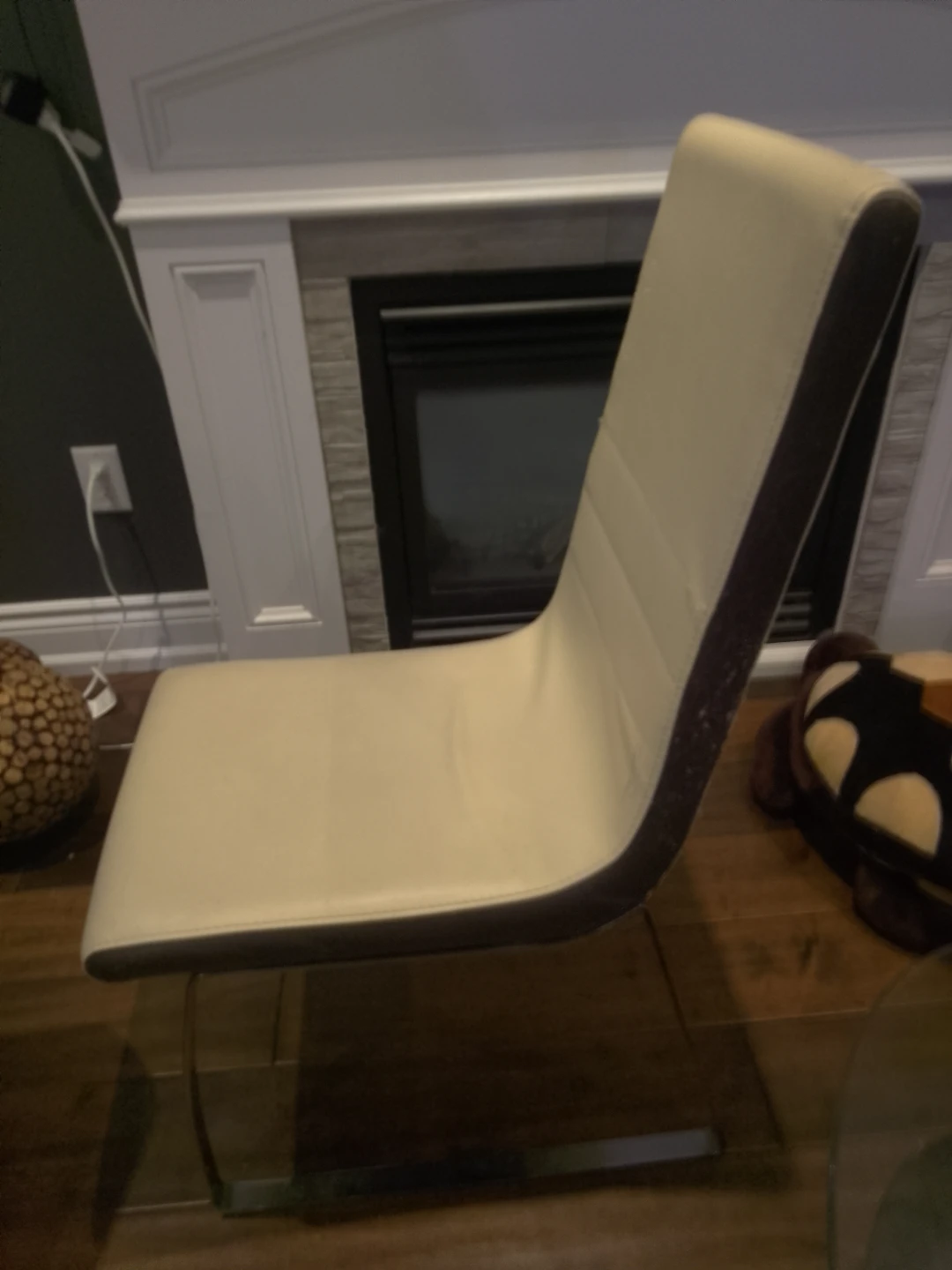 Cream and brown faux leather dining chair × 6 - photo 2