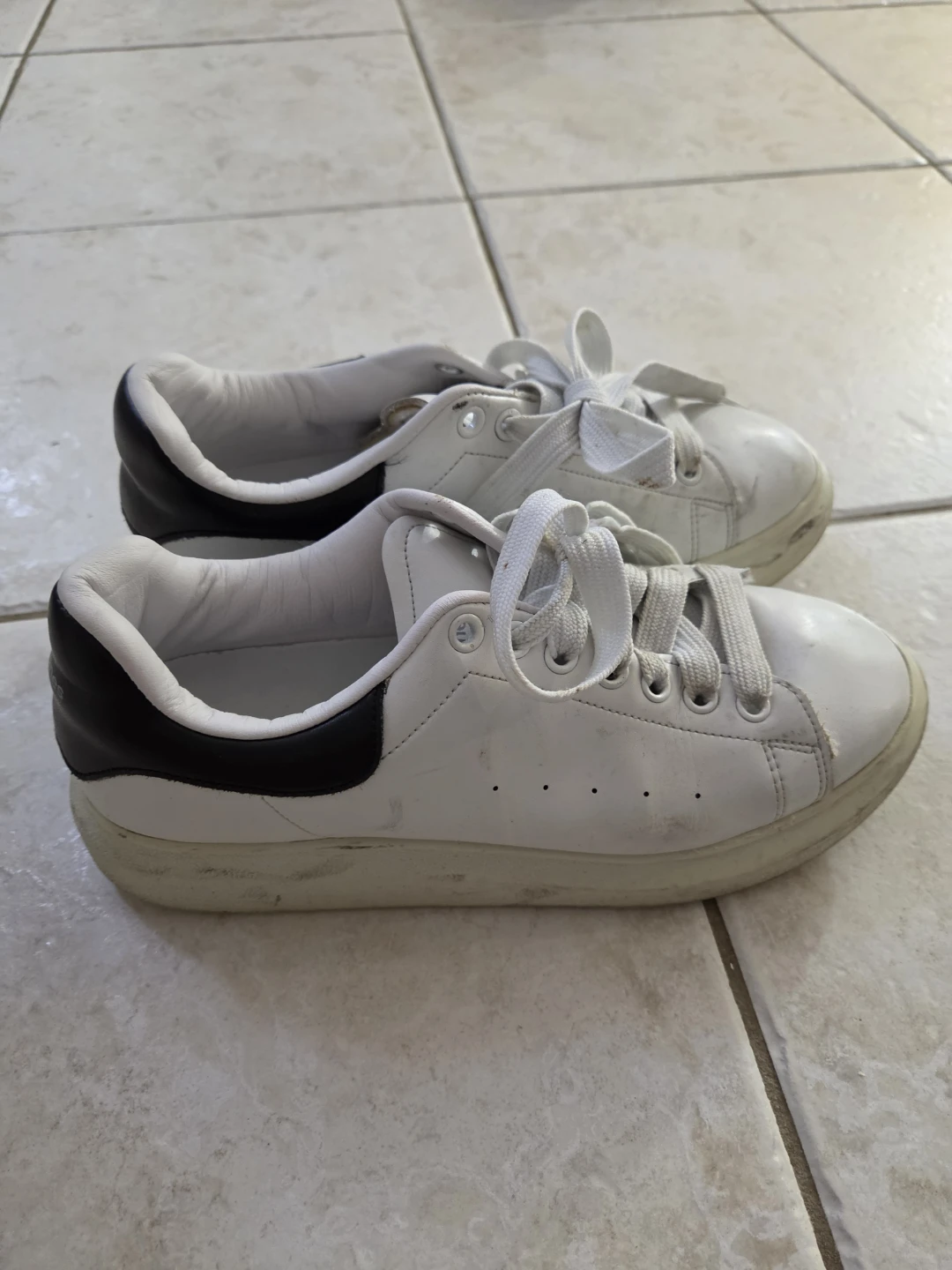 White and Black Leather Sneakers Size 255