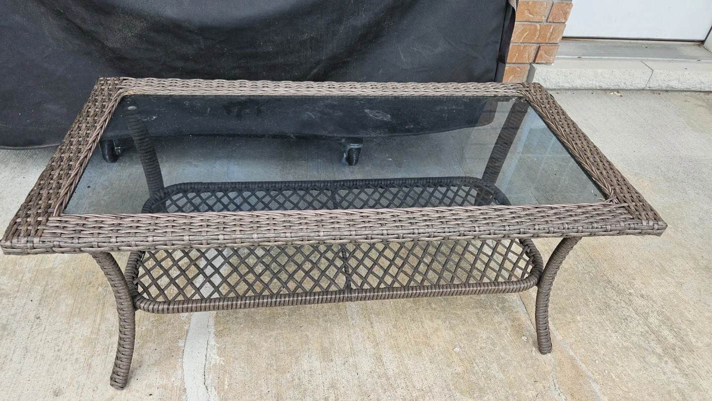 Wicker and Glass Coffee Table