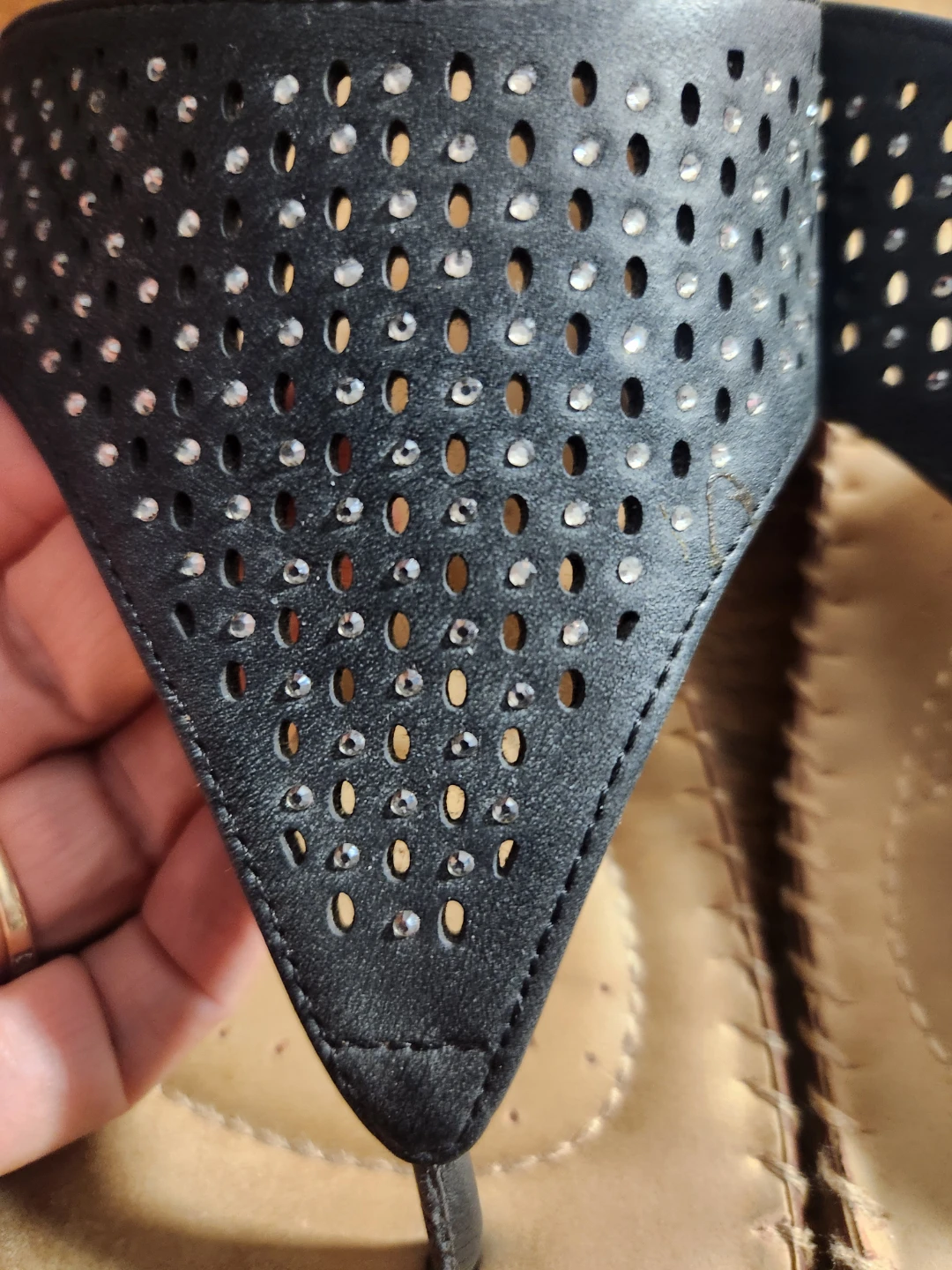 Studded Black Perforated Wedge Sandals - photo 4