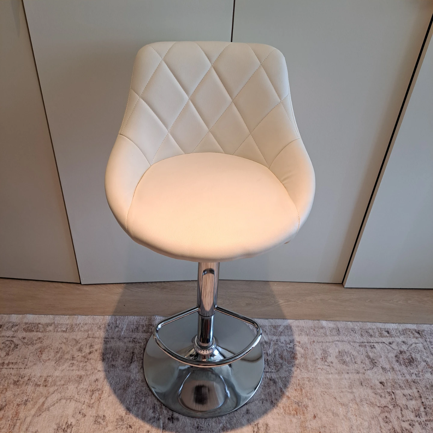 Cream White Bar Stool With Faux Leather