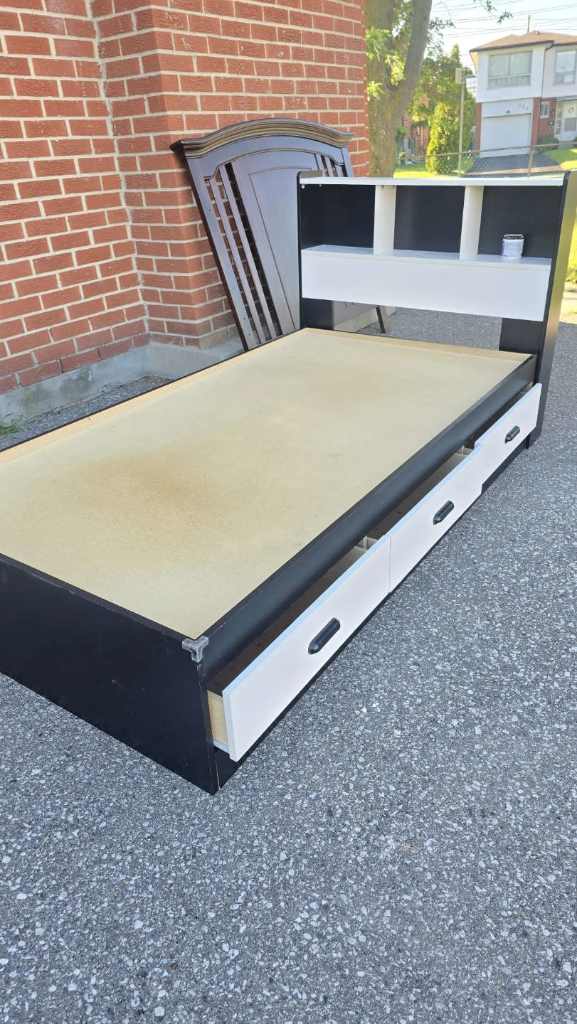 Twin Bed Frame with Storage Headboard and Drawers