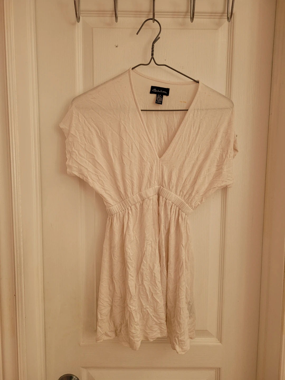 Cream V-Neck Gathered Waist Top
