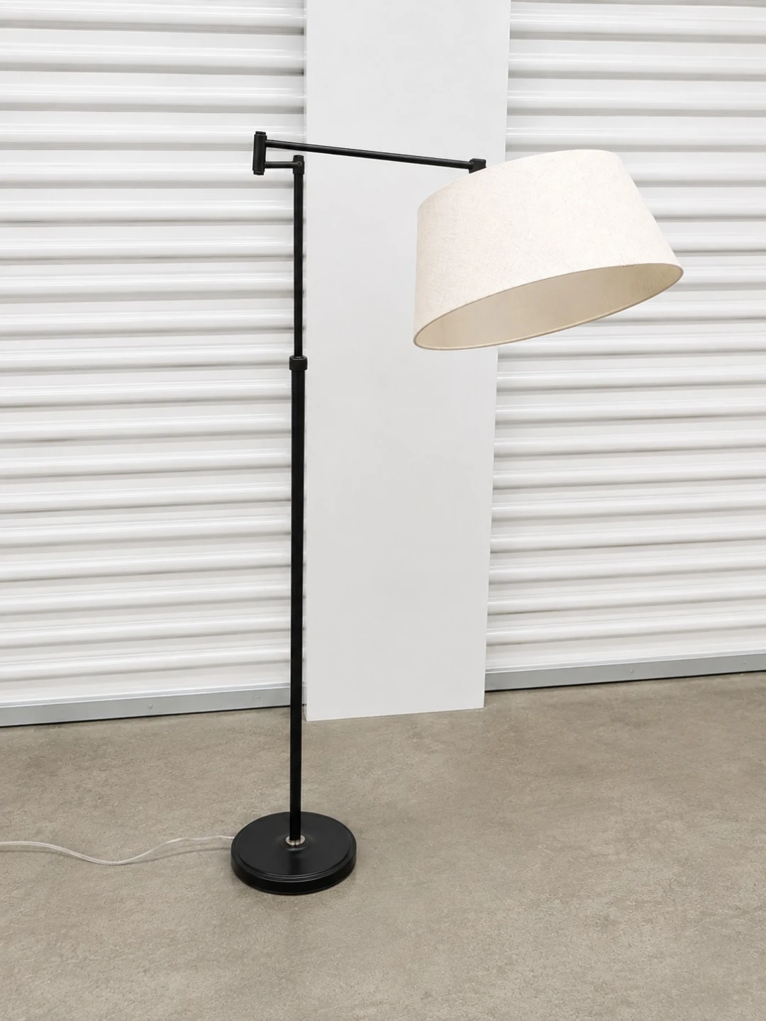 Black Floor Lamp with Beige Drum Shade