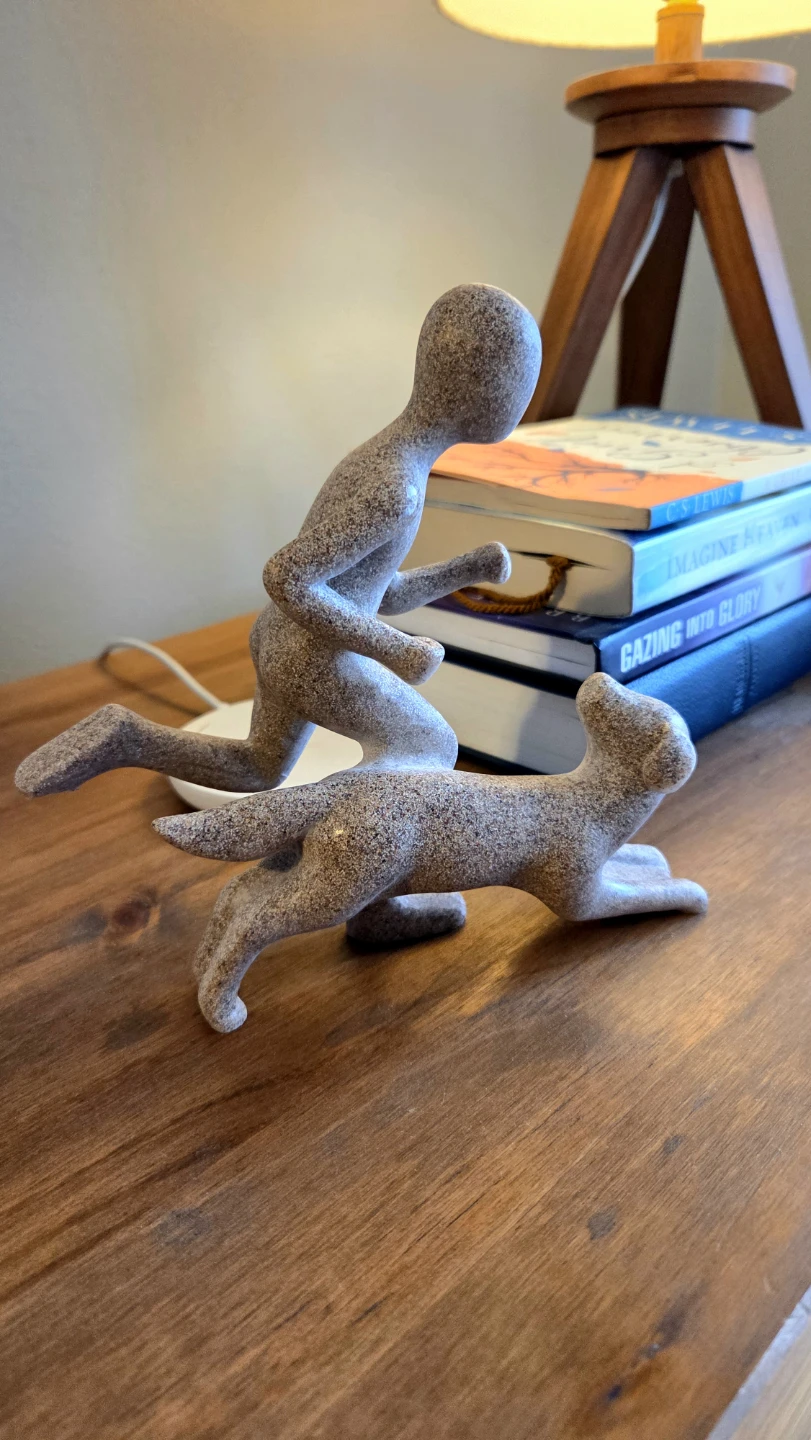Running Man & Dog Sandstone Statue *new