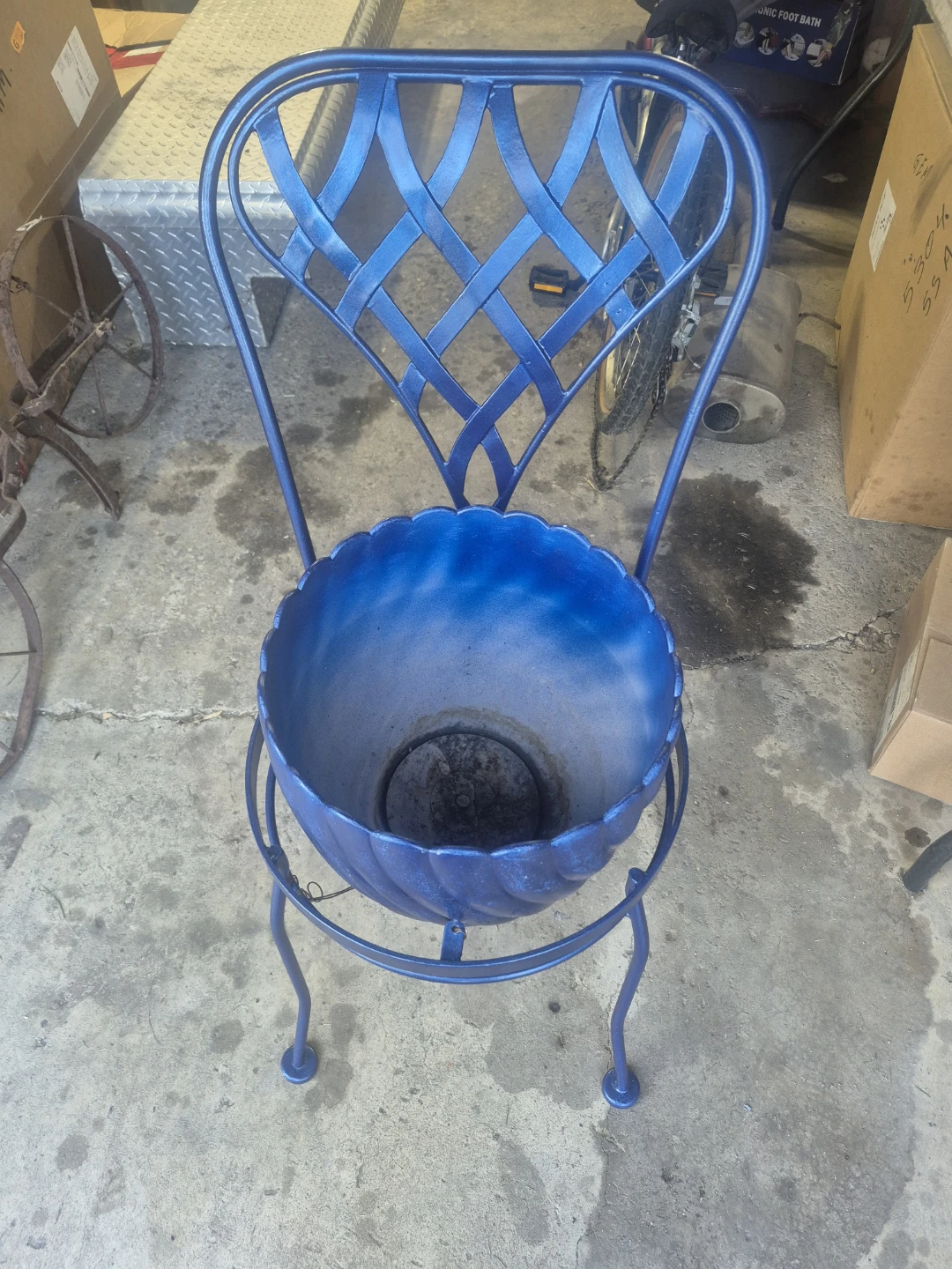 Blue Metal Decorative Chair Planter