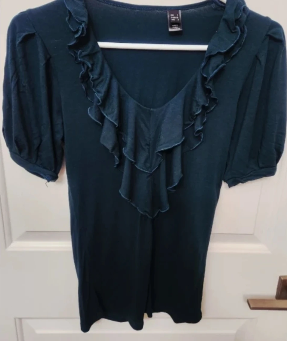Teal Ruffled V-Neck Top