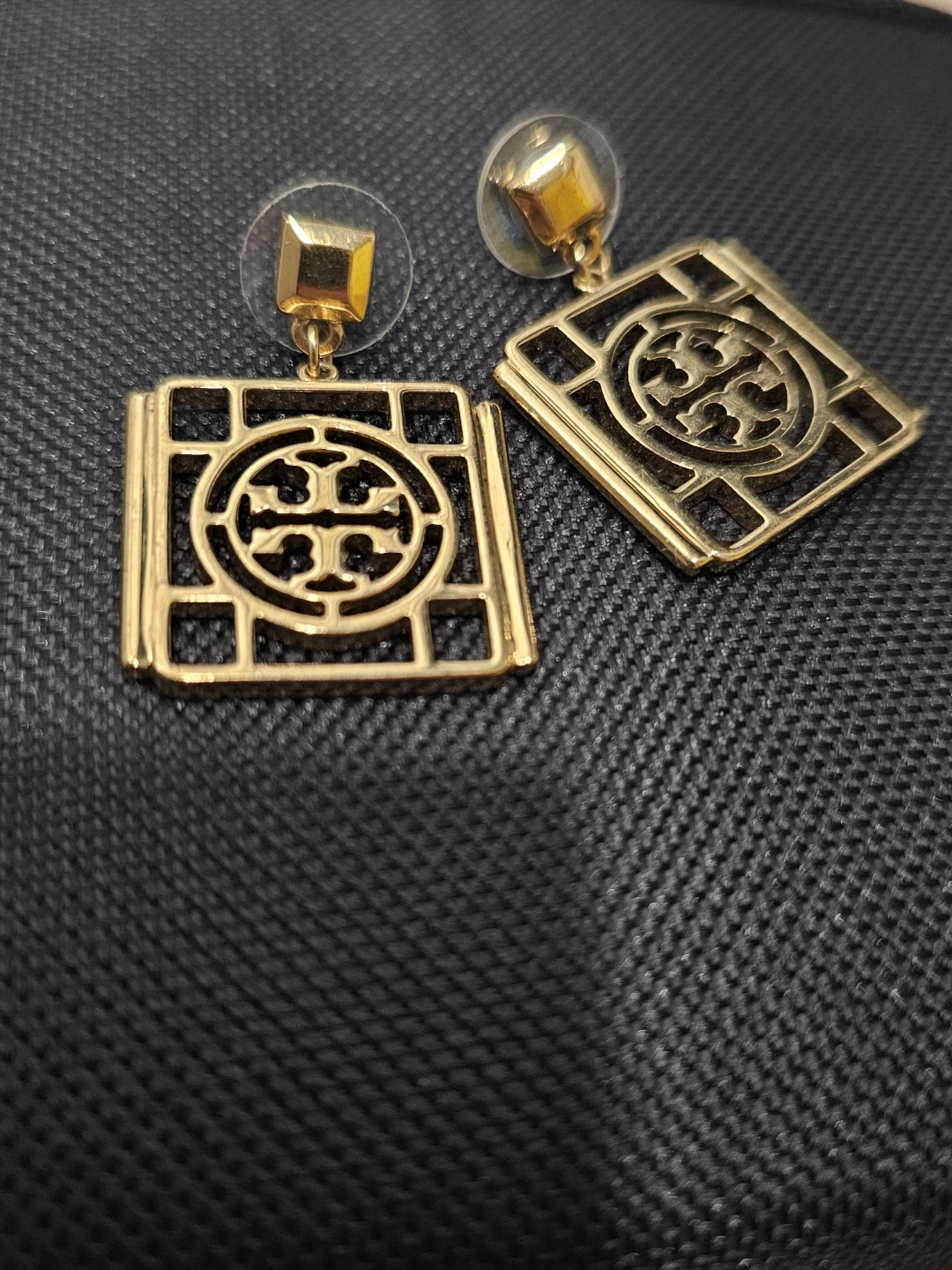Tory Burch Gold Tone Square Logo Earrings - photo 2
