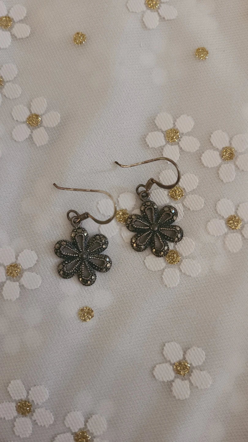 Silver Flower Earrings with Marcasite