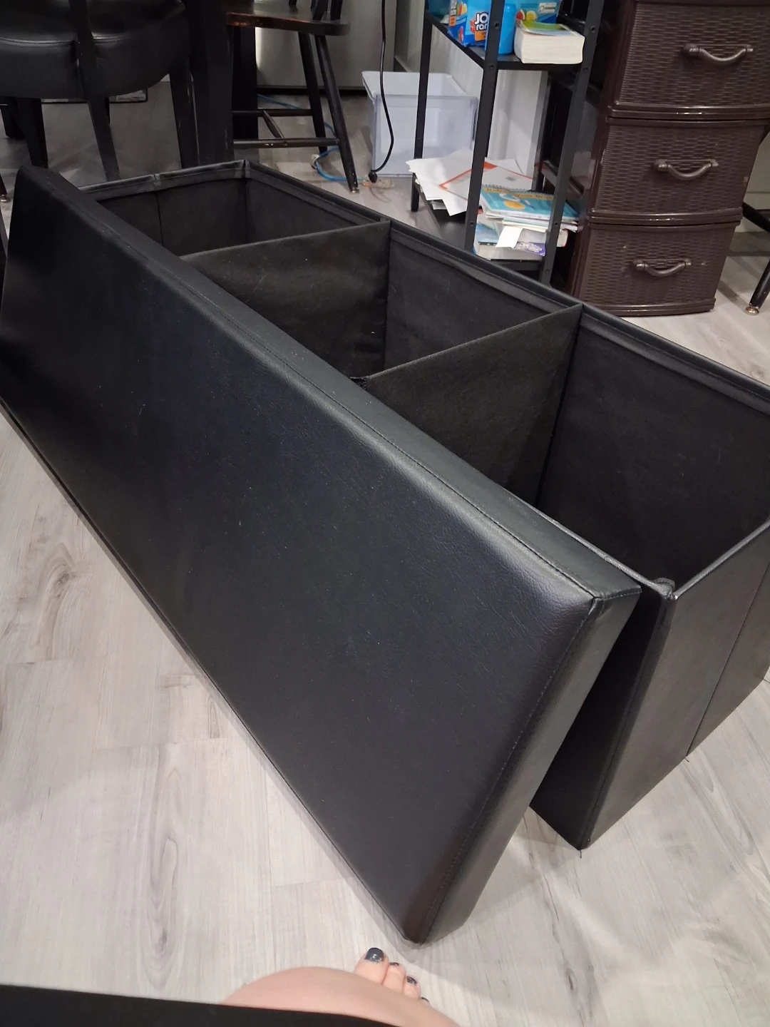Black Faux Leather Storage Ottoman Bench